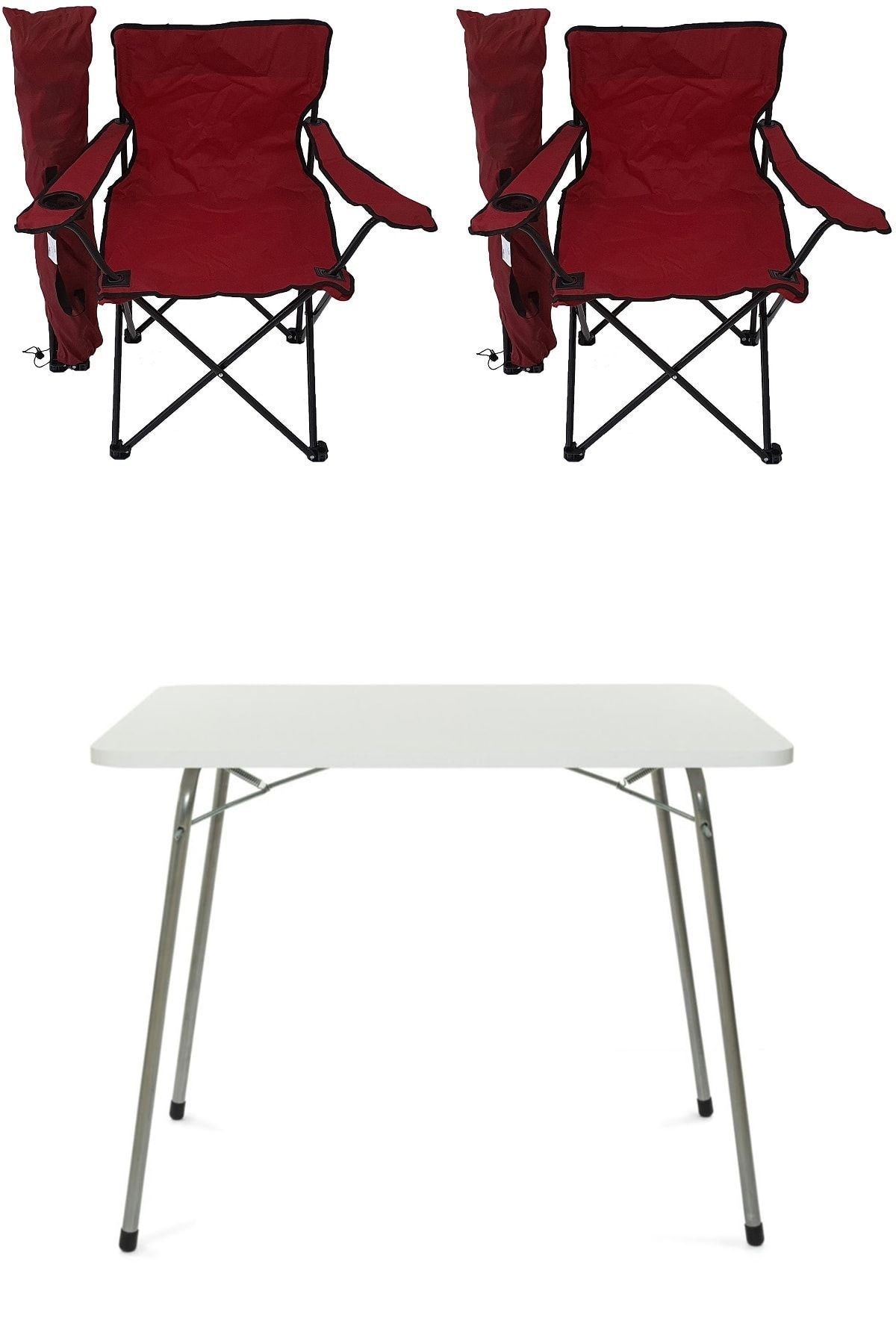 Bofigo Katlanır Masa + 2 Adet Kamp Sandalyesi Kırmızı