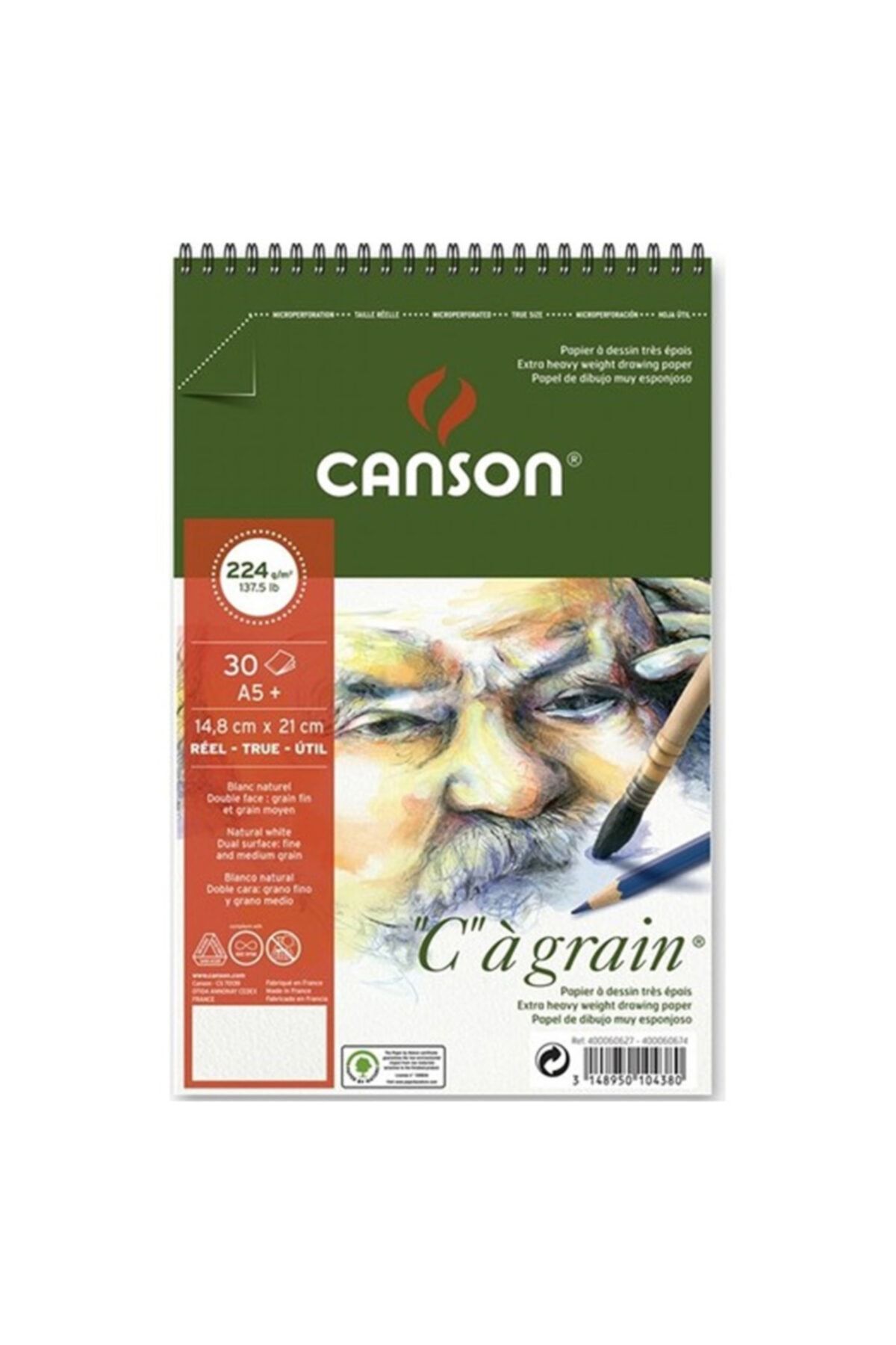 Canson Cagrain Spiralli Eskiz Çizim Defteri 224gr.30 Yaprak,a5+ Boy