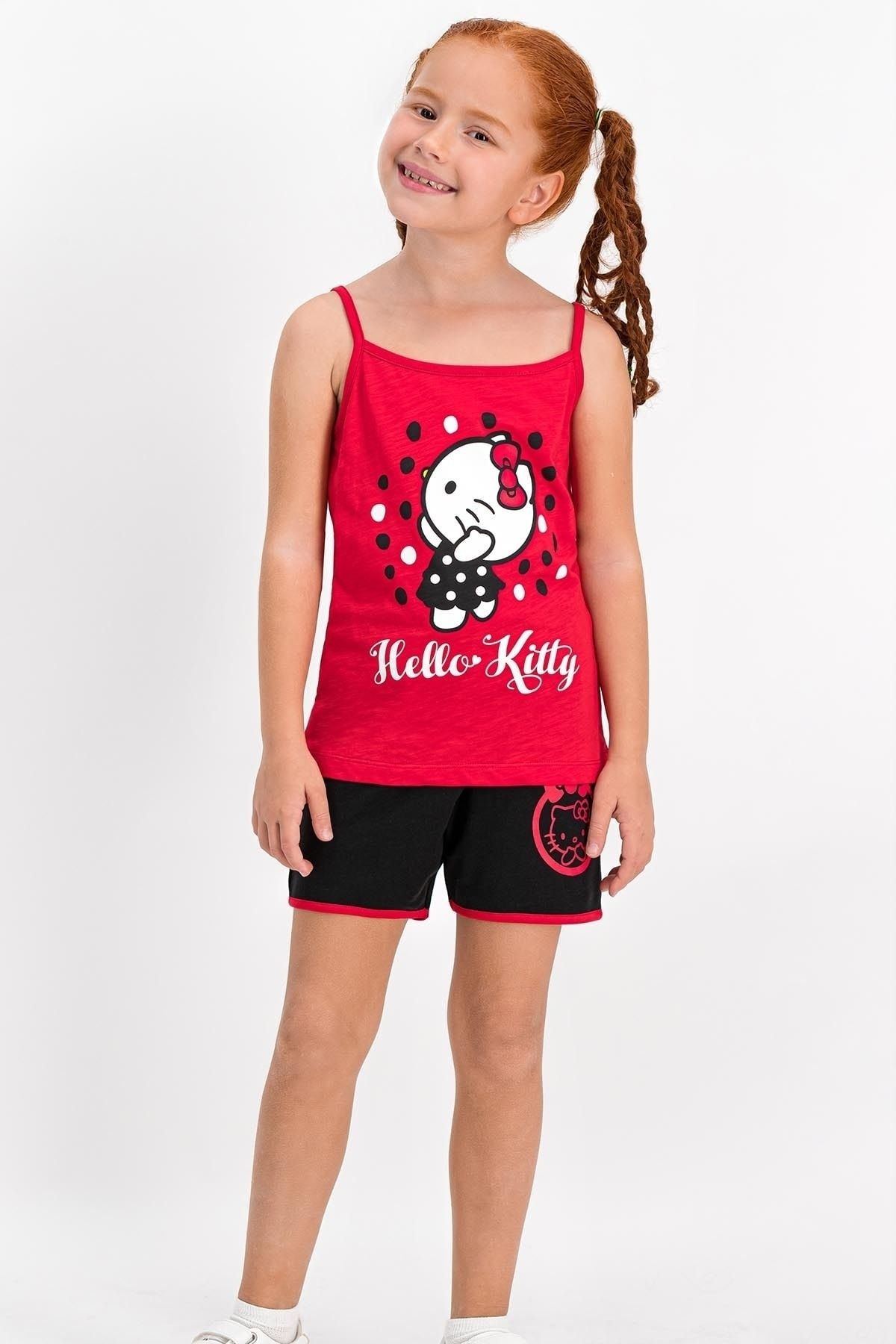 Hello Kitty Lisanslı Kırmızı Kız Çocuk Şort Takım