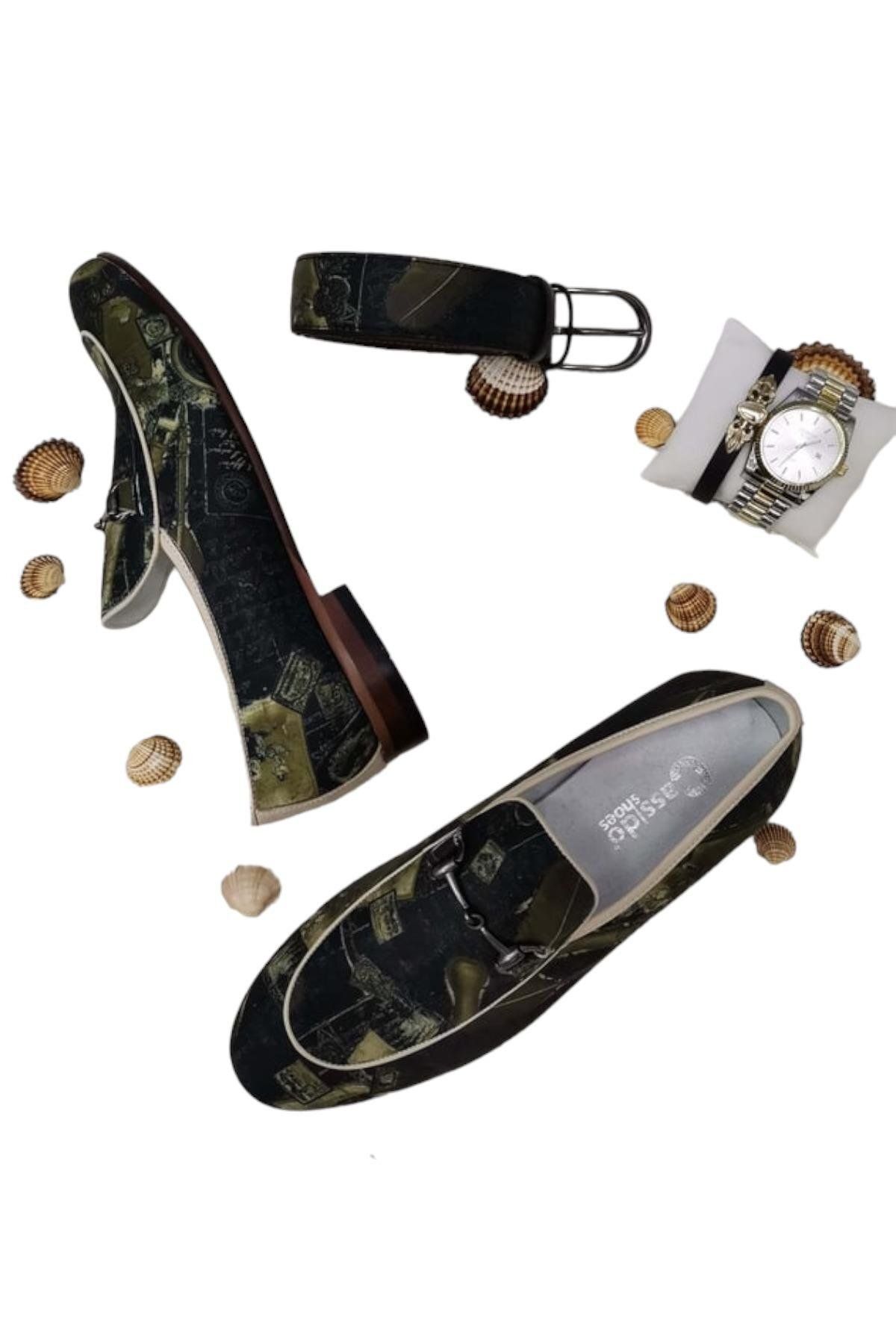 CassidoShoes Hakiki Deri Özel Tasarım Renkli Keten Ayakkabı Kemer Hediyeli 022-3244