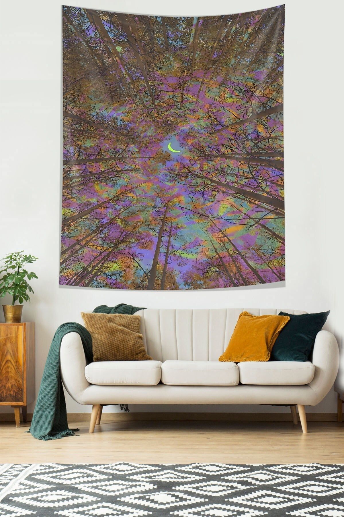 on the clouds Orman Ve Ay Leke Tutmaz Kumaş Duvar Örtüsü Duvar Halısı Tapestry