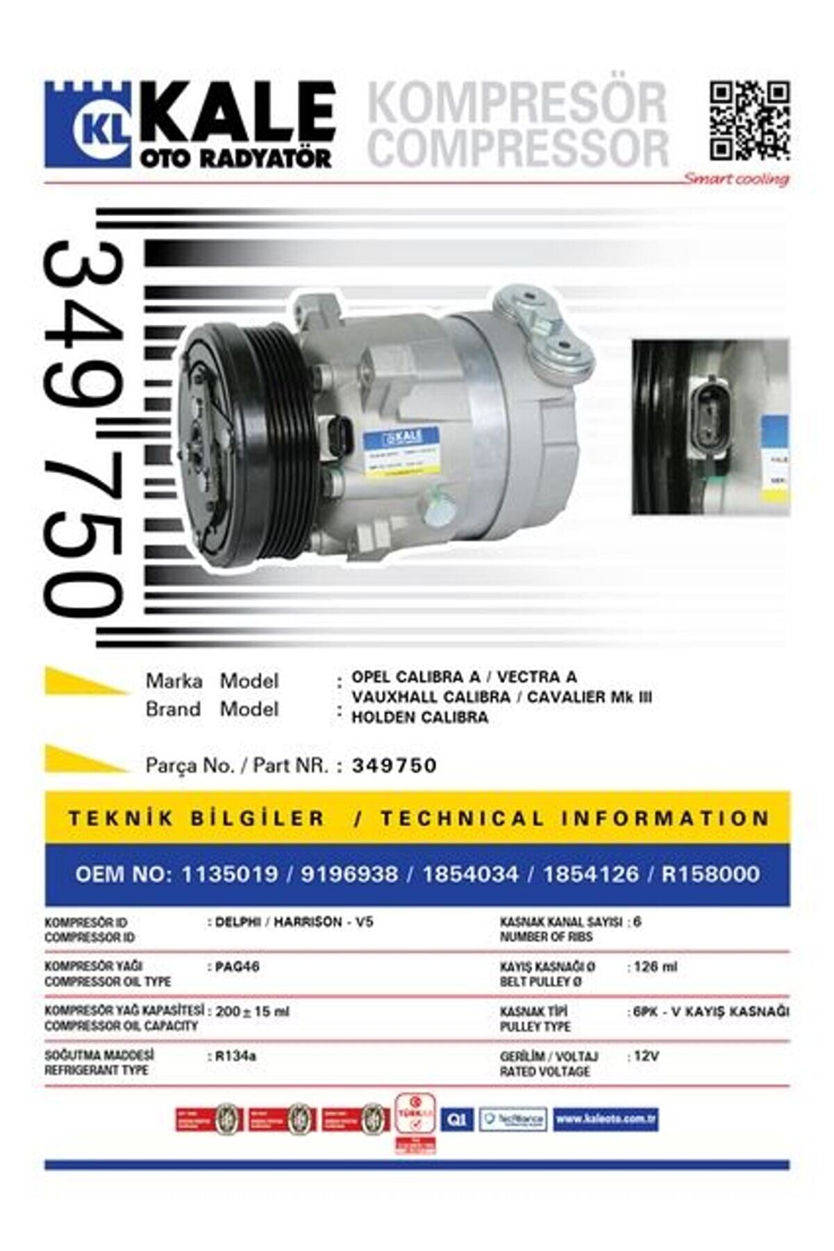 KLİMA KOMPRESÖRÜ VECTRA A 2.0 88-95 -CALIBRA A 2.0 90-97 124mm