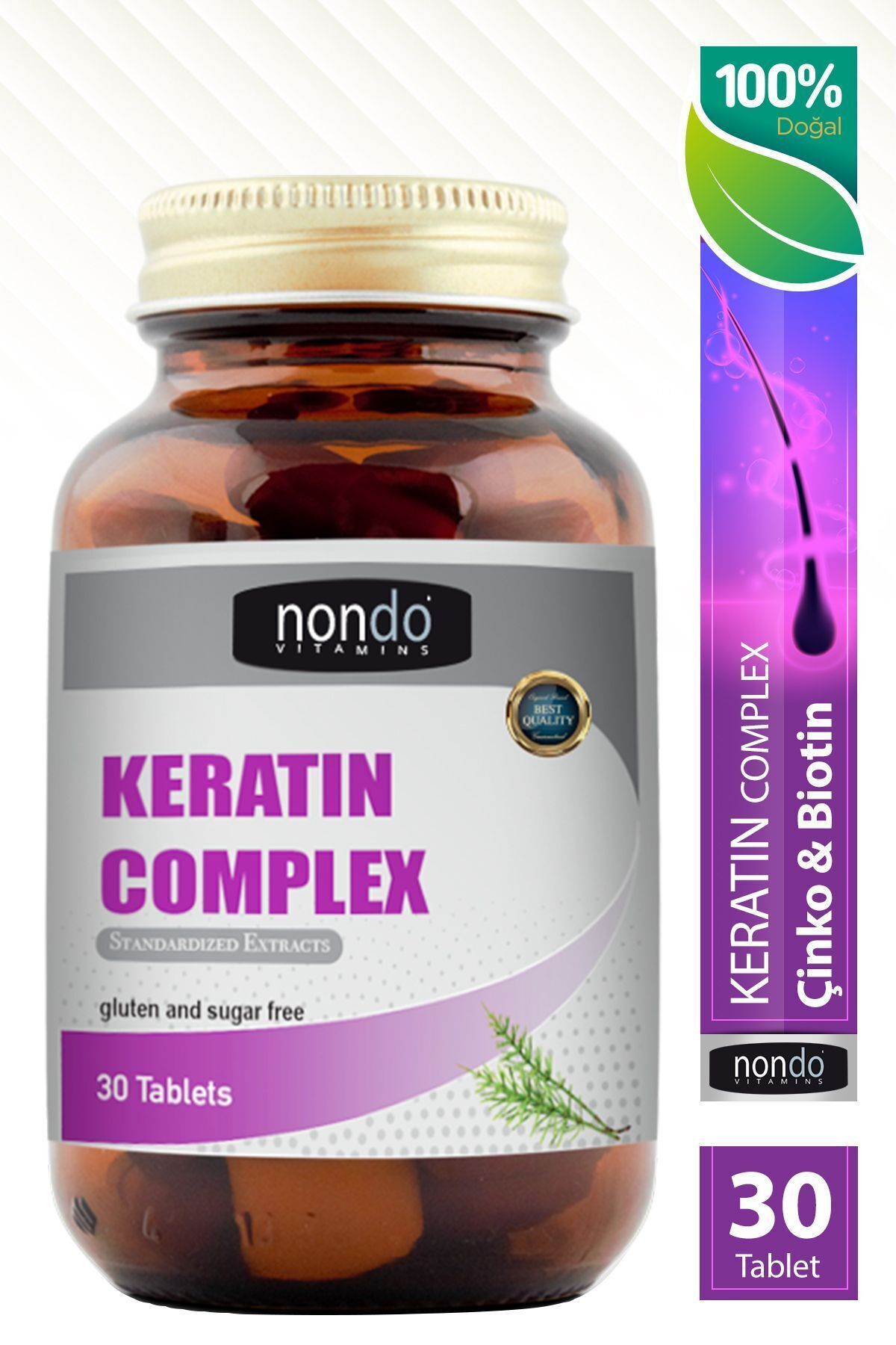 Nondo Keratın Complex 30 Tablet (HYDROLİZE KERATİN, BİOTİN, KOENZİM Q10, AT KUYRUĞU, ÇİNKO, İSIRGAN OTU)