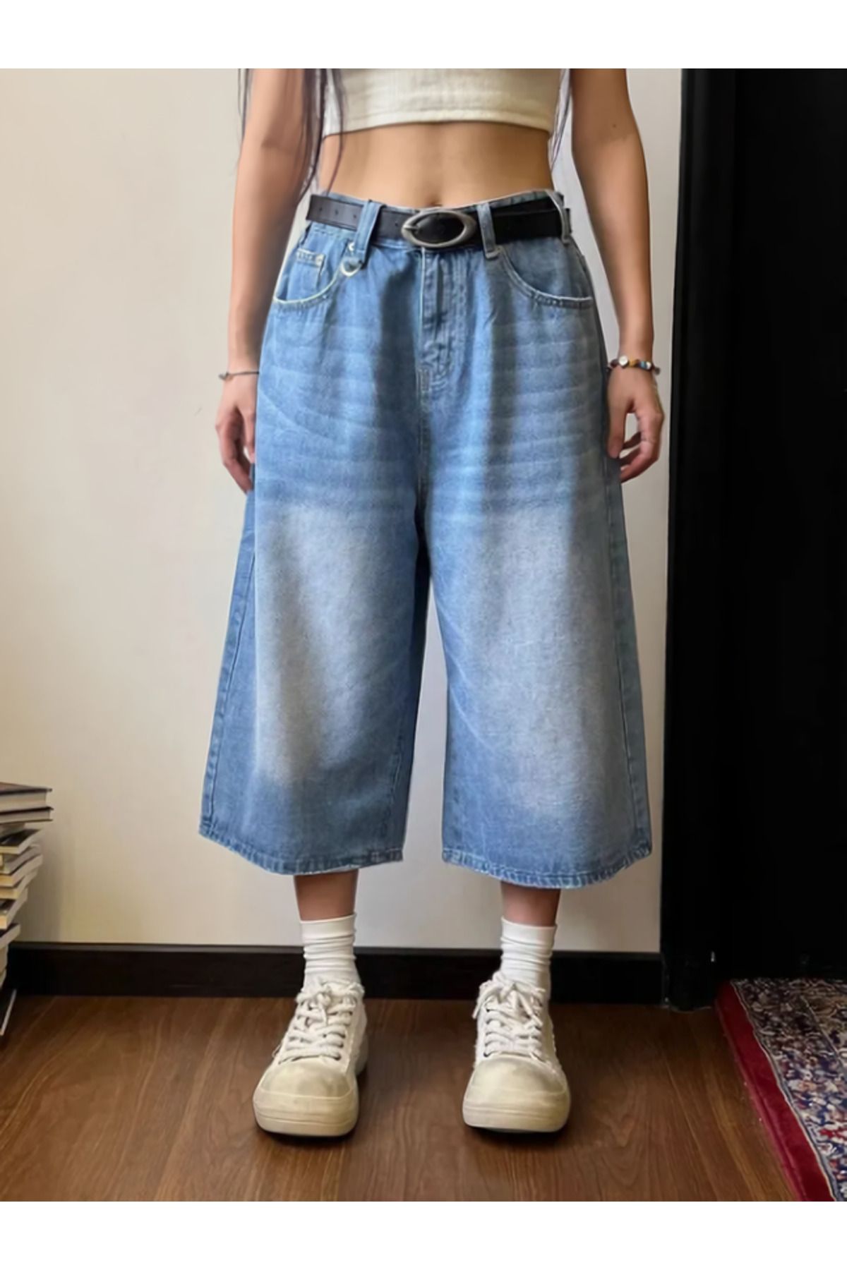DeepWater Y2k Mavi Baggy Tech Unisex Oversize Kalıp Şort