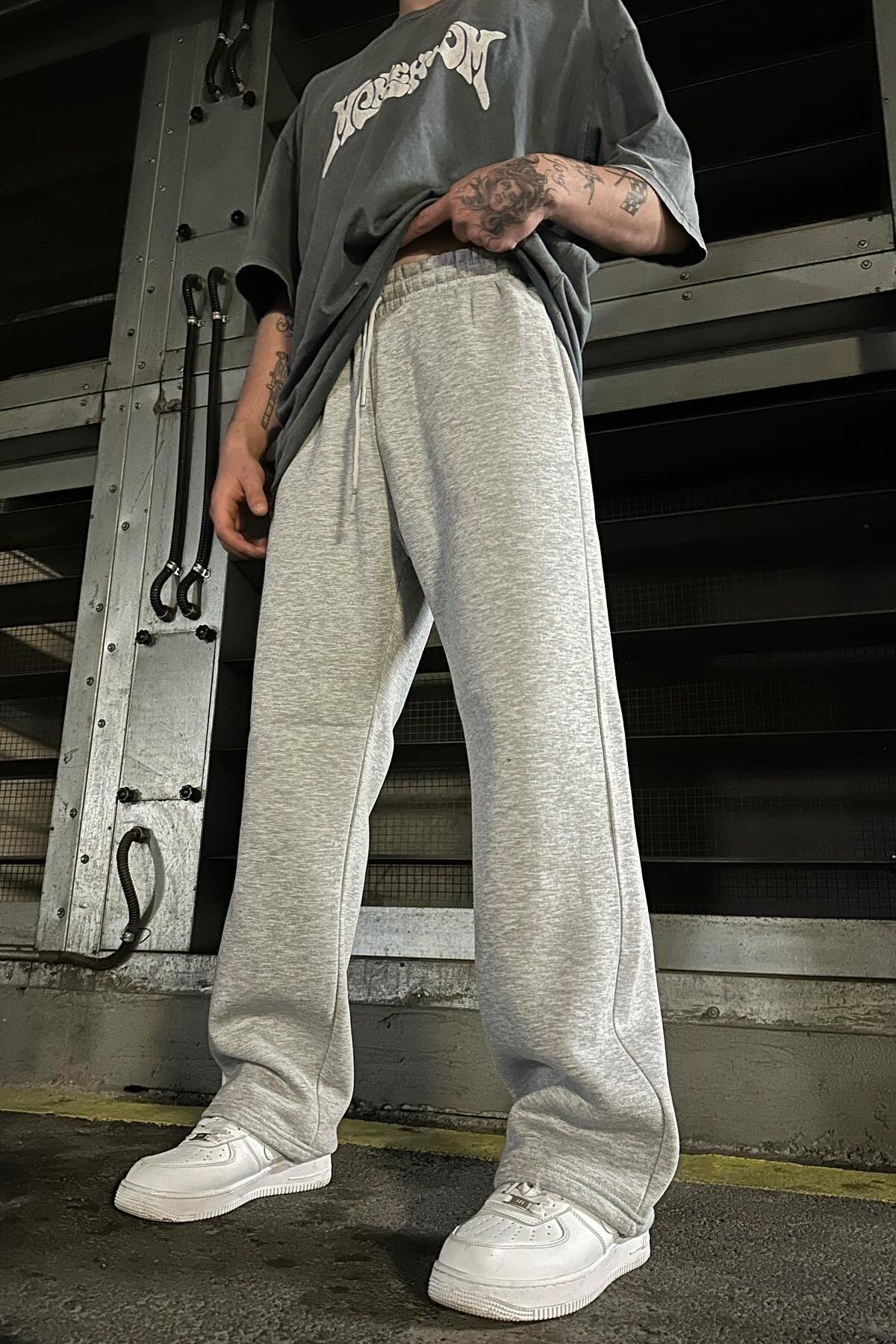 No362 Düz Baggy Eşofman Gri