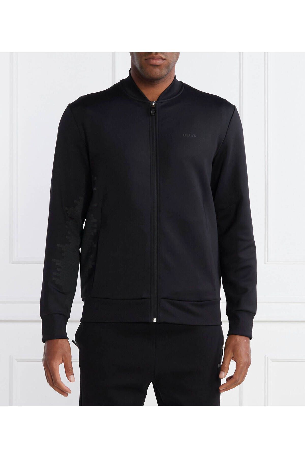 BOSS Erkek Marka Logo Detaylı Regular Fit Uzun Kollu Siyah Sweatshirt 50505061-001