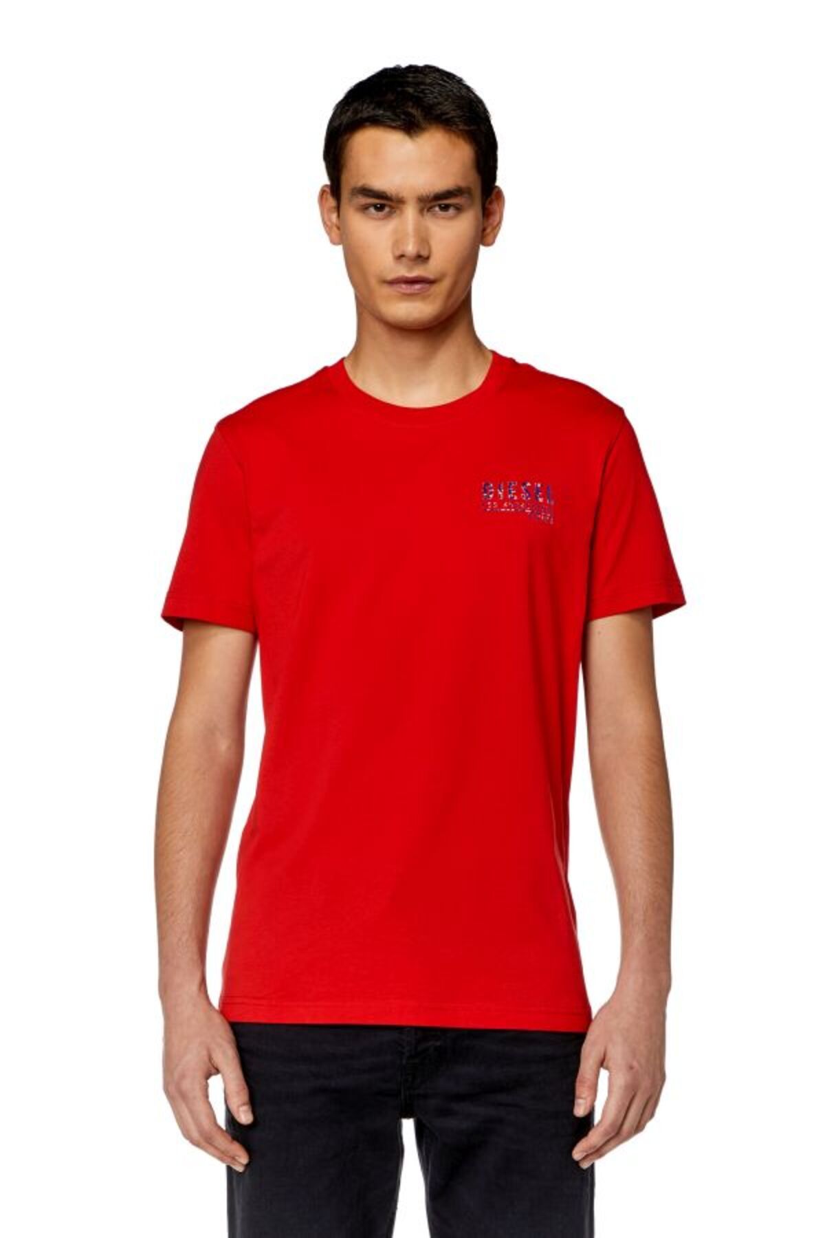 Diesel Erkek Bisiklet Yaka Kısa Kollu Kırmızı T-shirt