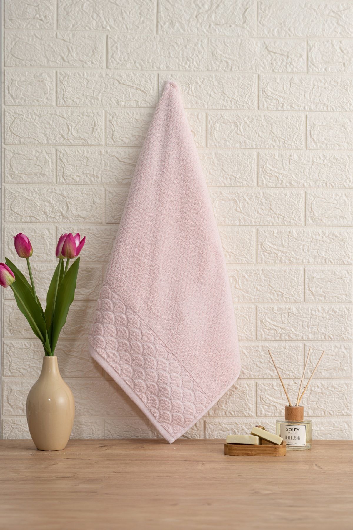 Soley Alana Extra Yumuşak Pamuk Pirinç Örgü Havlu Seti | Banyo Tekstilinde Şıklık