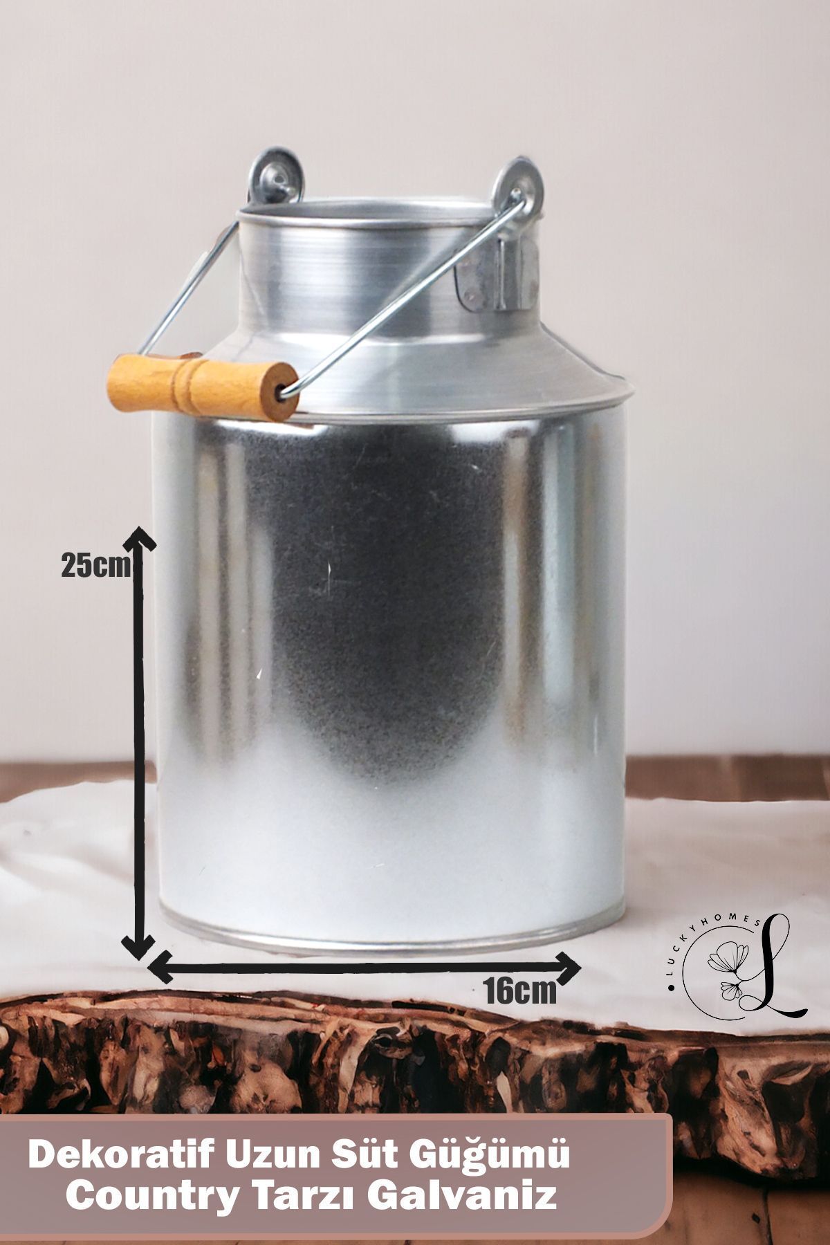 LUCKYHOMES Country Tarzı Galvaniz Uzun Süt Güğümü,dekoratif Güğüm,paslanmaz Galvaniz Uzun Geniş Kova 3,5 Litre