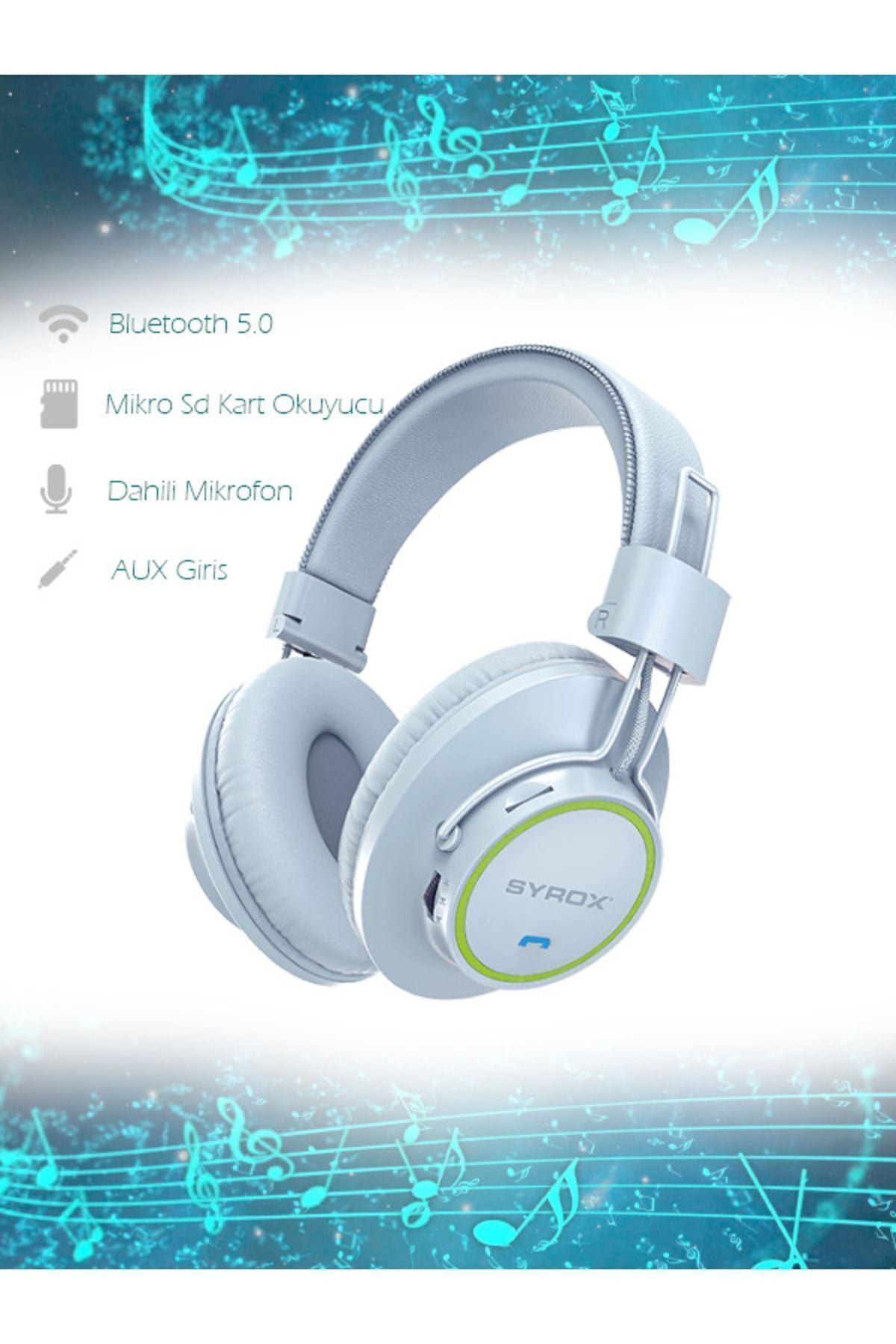 Syrox S26 Kablosuz Bluetooth Kulaklık Hafıza Kartlı Beyaz