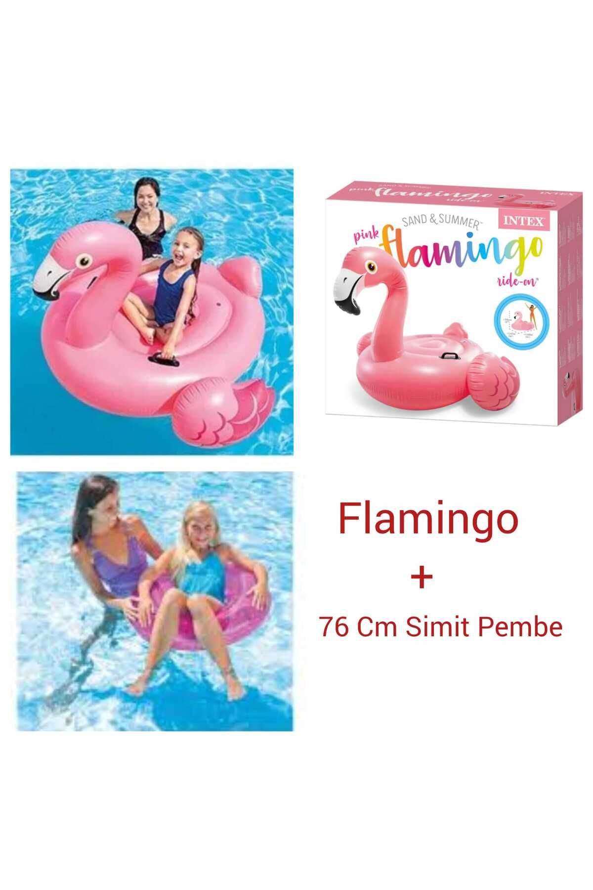 Intex İNTEX  Flamingo Binici 142x137x97 Cm 57558 +  İNTEX  76 cm  pembe simit