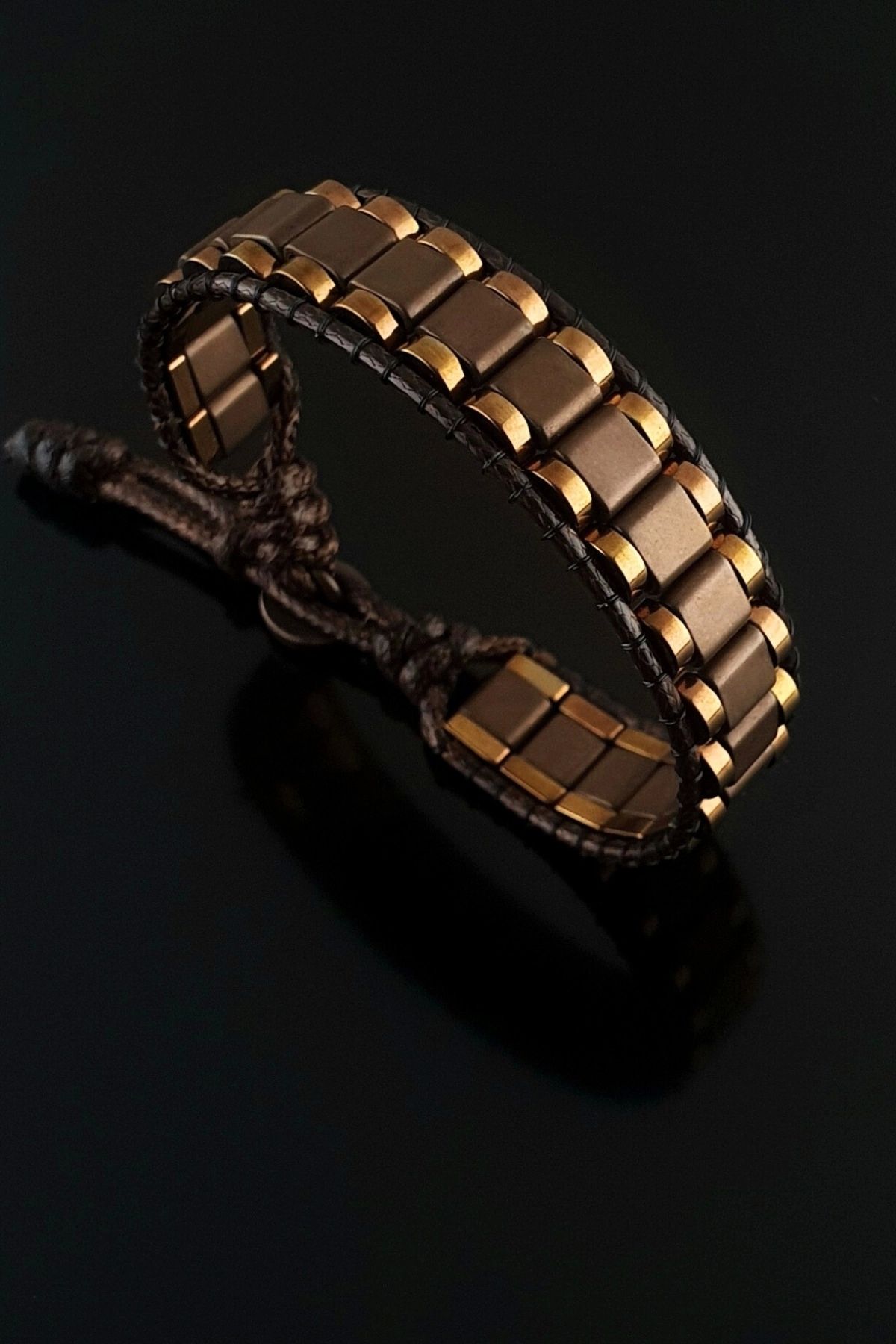Seven Art Jewelry Hematit Taşı Kahverengi Bakır Kenar Şeritli Bileklik