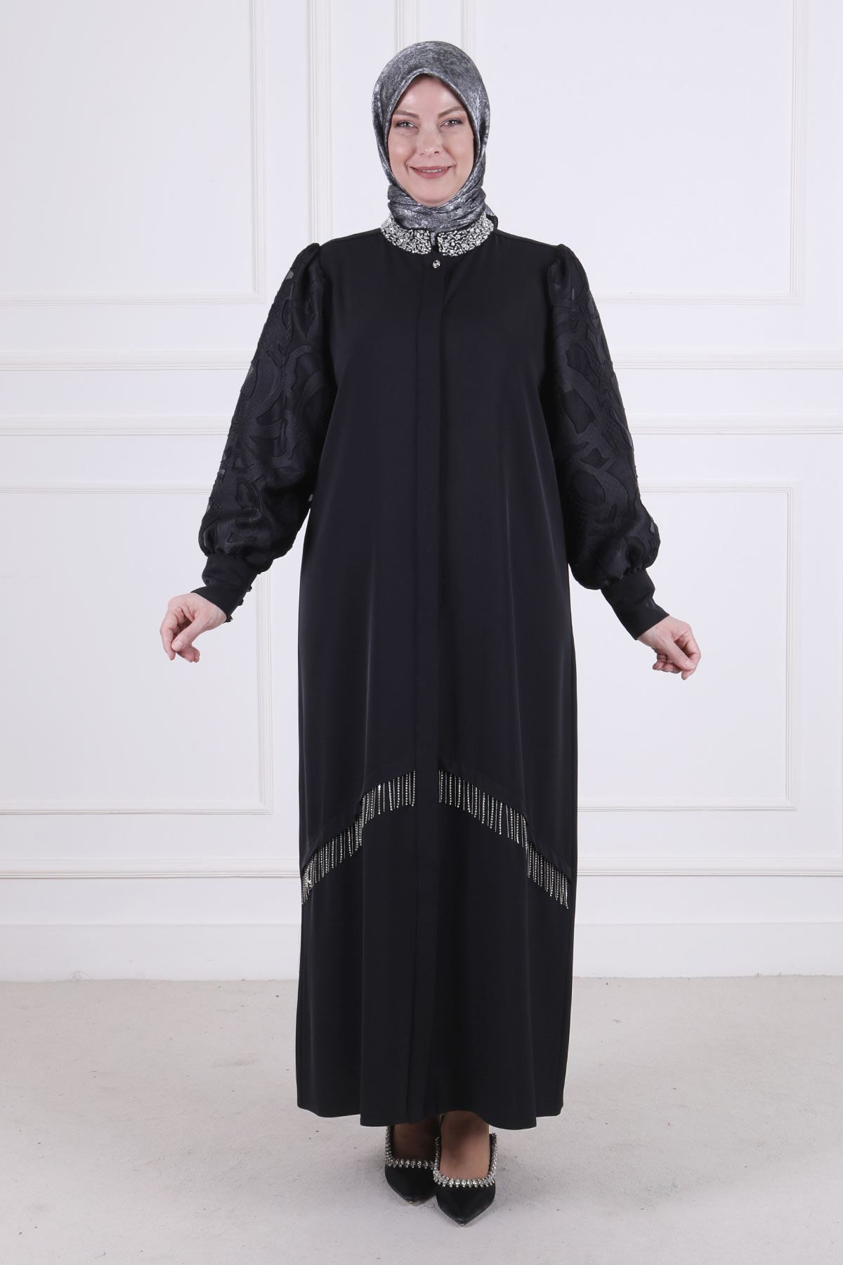 ottoman wear OTW65010 Büyük Beden Gizli Düğmeli Abaya Siyah