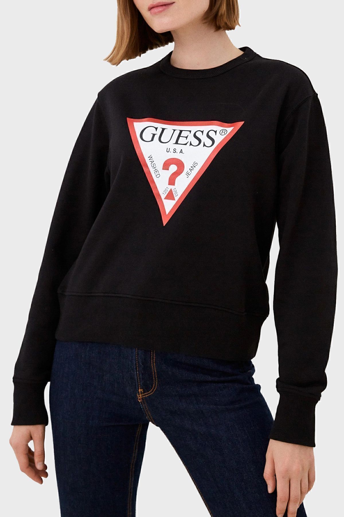 Guess Cn Original Pamuklu Regular Fit Bisiklet Yaka Sweat W2YQ16KBA10JBLK SWEAT W2YQ16KBA10 JB