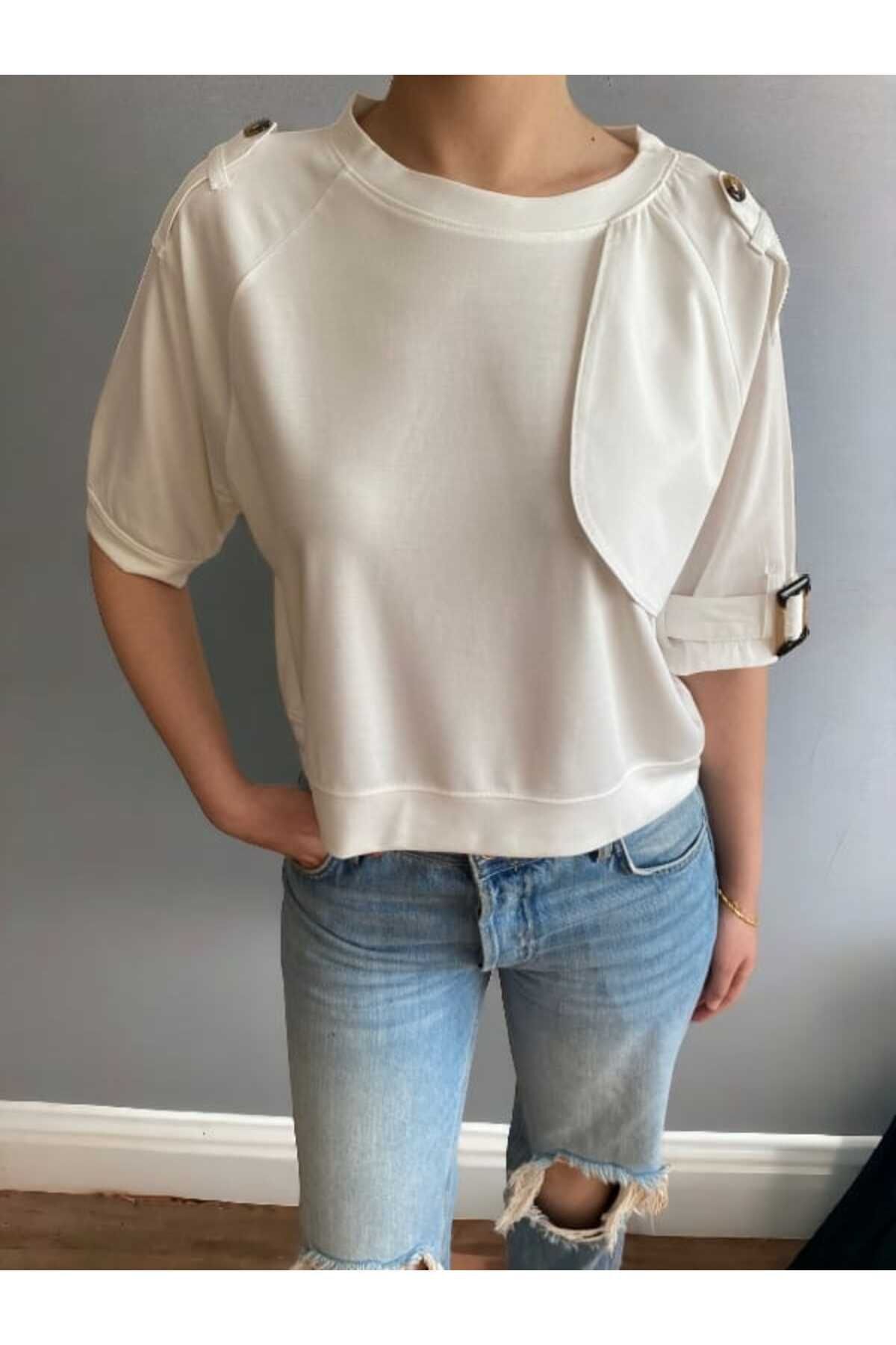 Bebe Plus Toka Detaylı Kumaş Garnili Tasarım T-Shirt