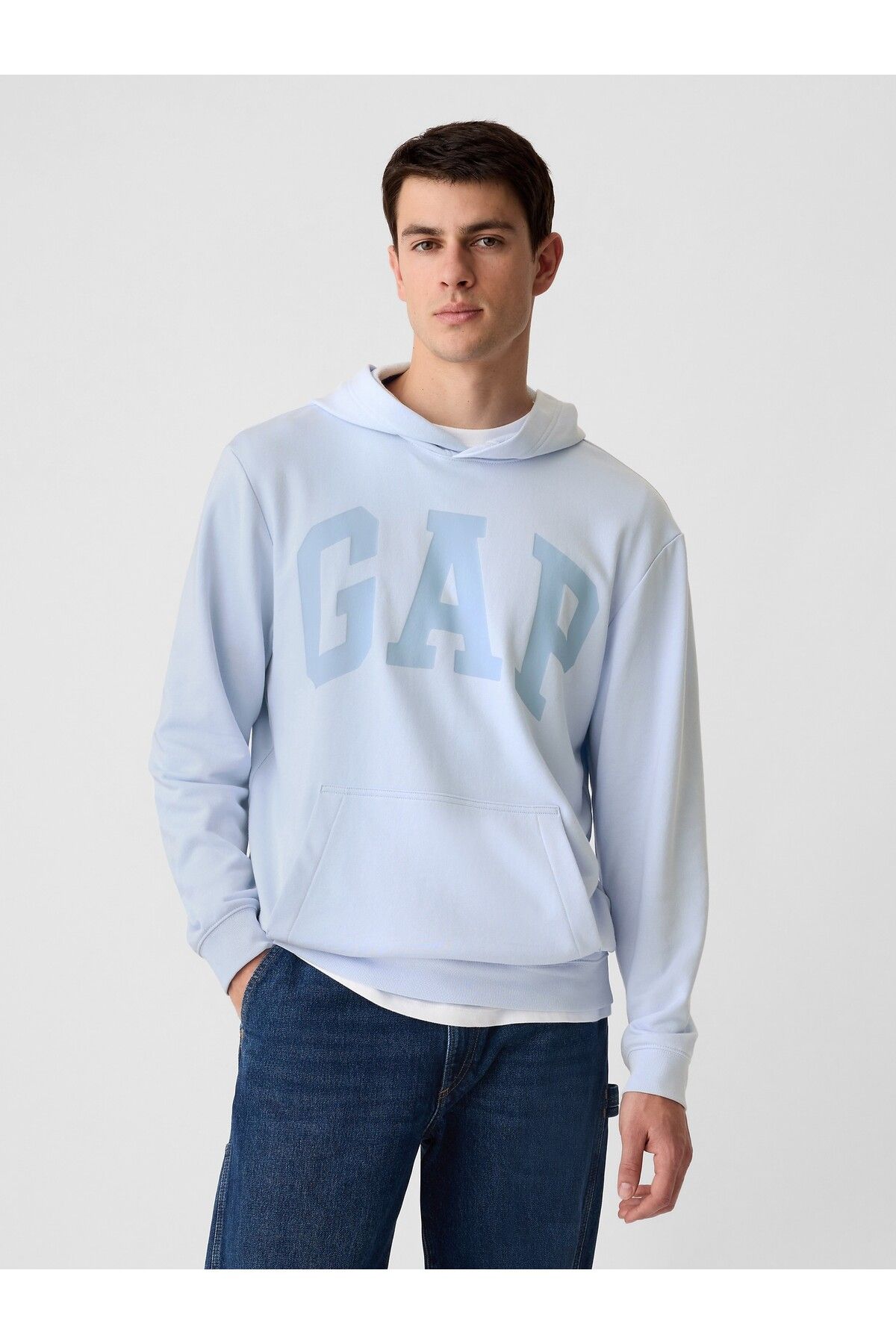 GAP Erkek Mavi Relaxed Gap Logo Fransız Havlu Kumaş Sweatshirt