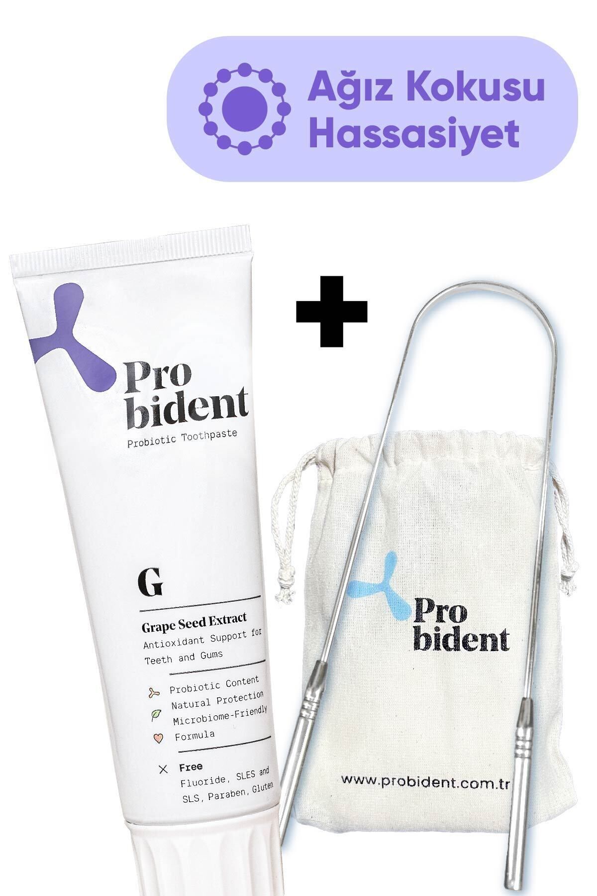 Probident Aktif Probiyotik Doğal Florürsüz Üzüm Çekirdeği Özüt Ilaveli Diş Macunu & Dil Temizleme Aparatı