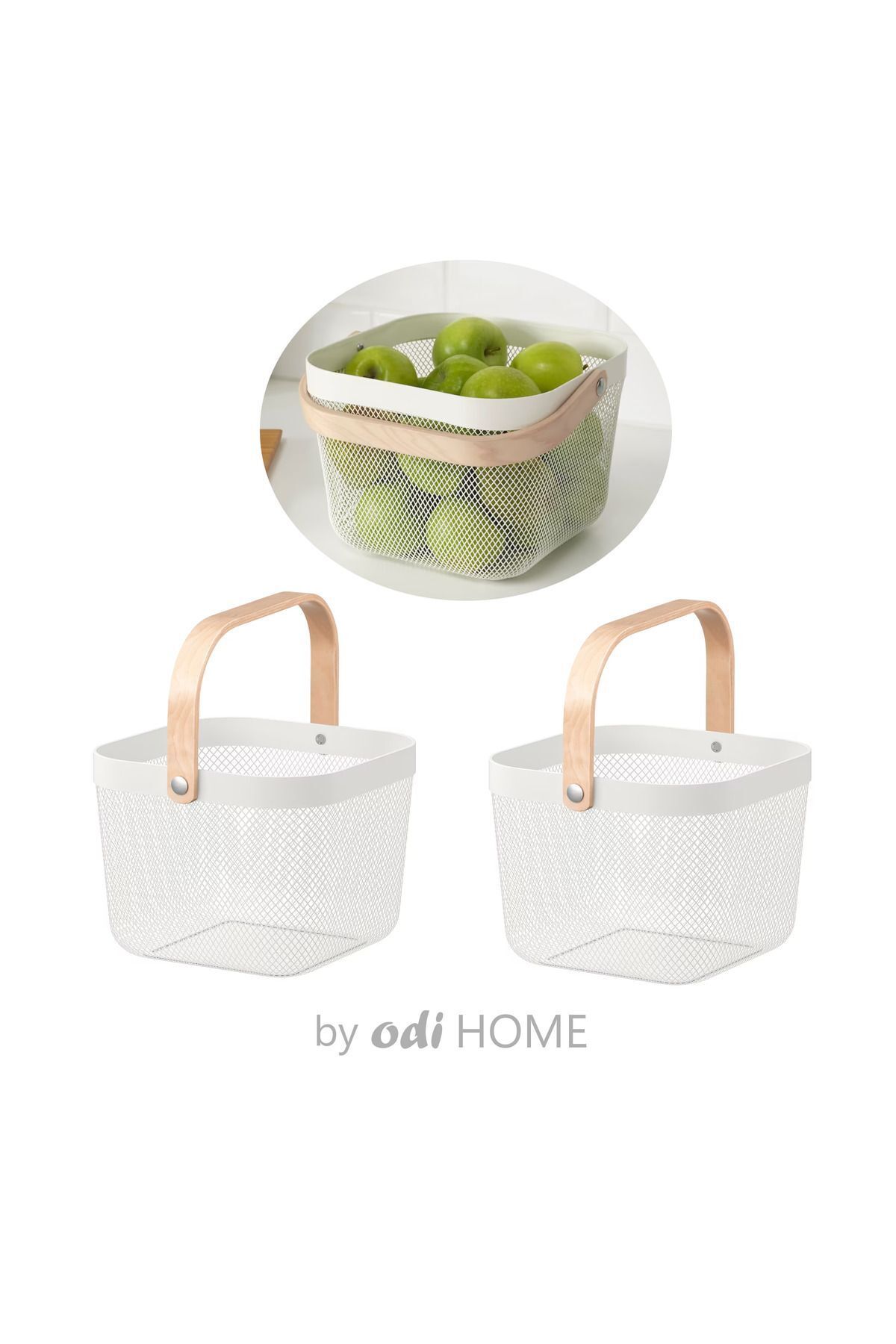 IKEA 2 Adet Metal Modern Mutfak Sepeti Patates Soğan Sebze Meyve Sepeti Beyaz 25x26x18 cm
