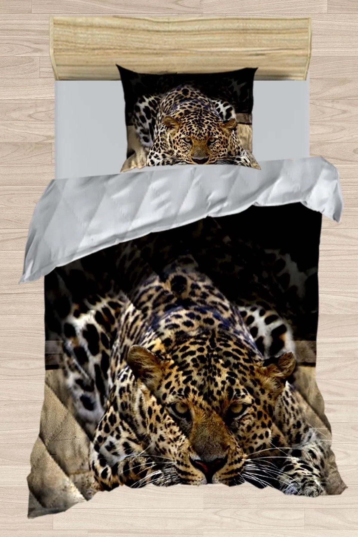 Else Halı Else Vahşi Leopar Hayvanlı 3d Desenli Tek Kişilik Mikrofiber Yorgan Uyku Seti