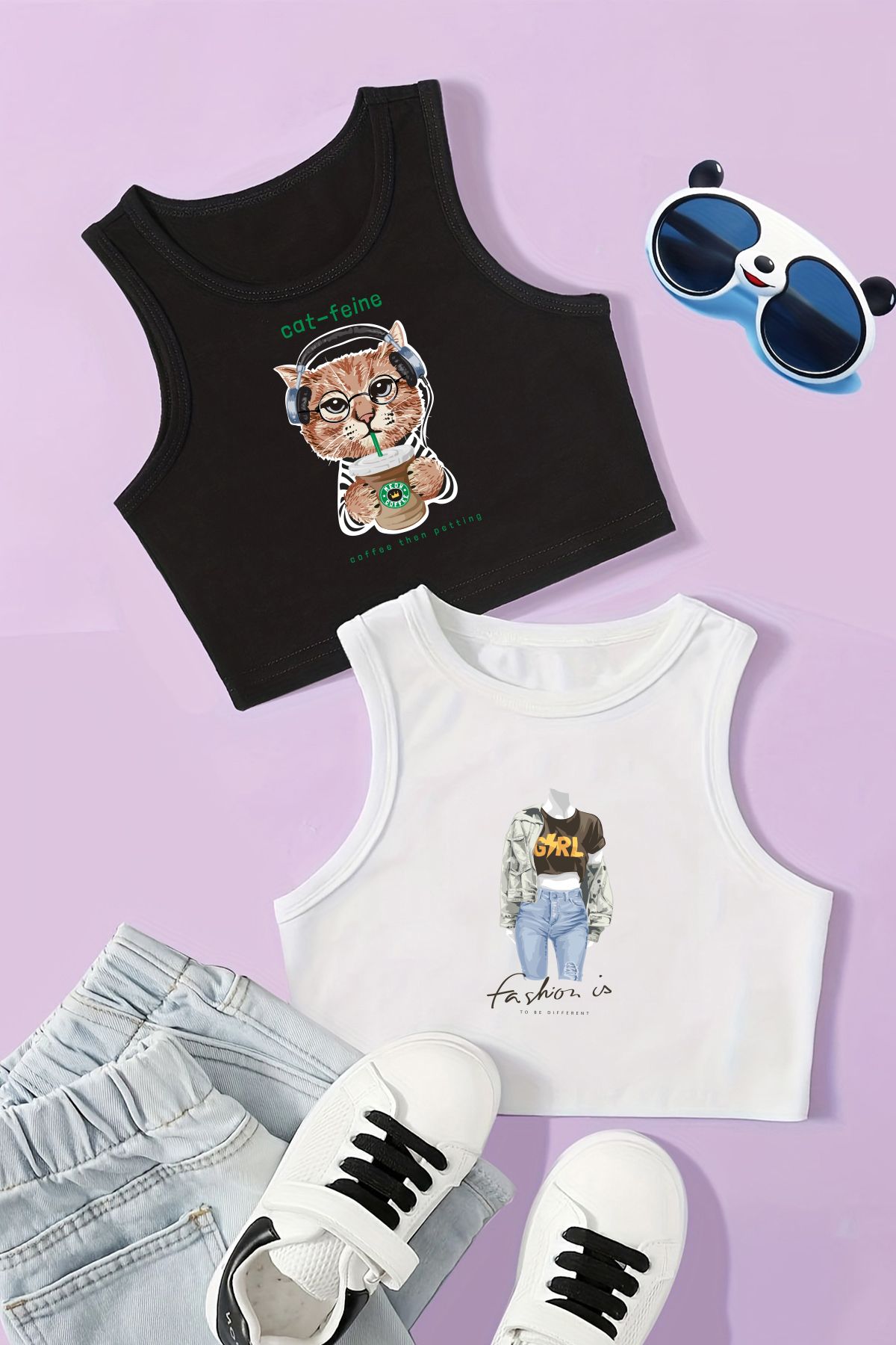 MYADA Kız Çocuk fashion Girl  Günlük Coffee Time  Baskılı Kız Çocuk Büstiyer