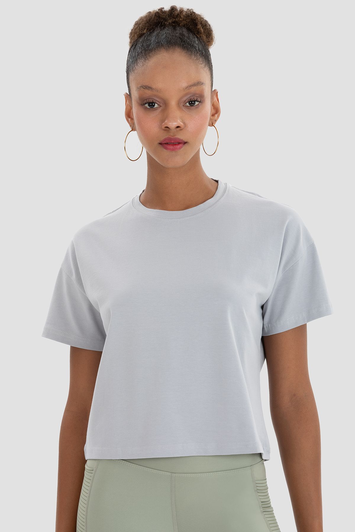 Superstacy Lily Oversize Gri Crop Tişört