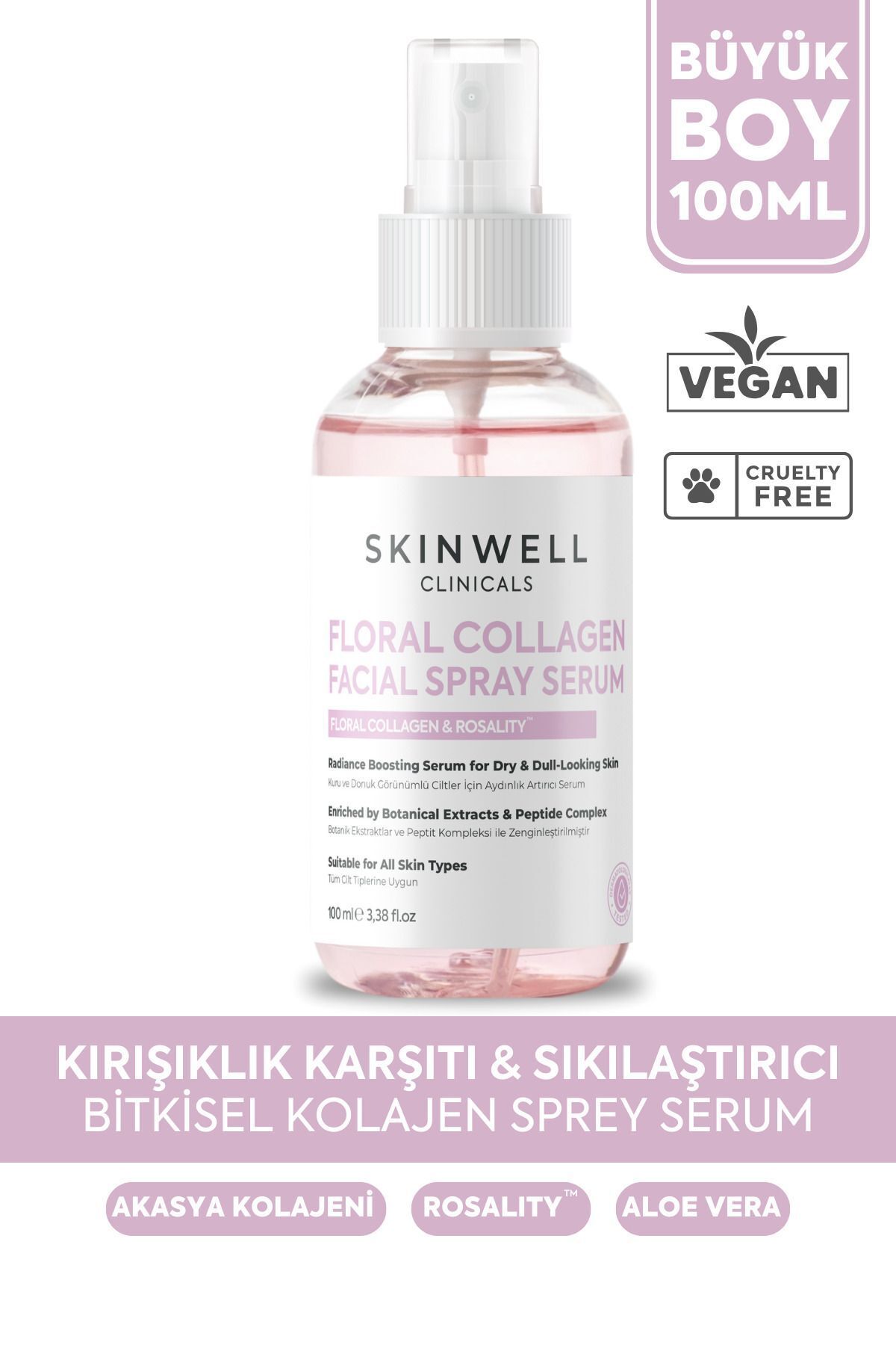 Skinwell Sıkılaştırıcı Etki Bitkisel Kolajen - Gül Ekstrakt İçerikli Yüz Bakım Sprey Serum 100ML