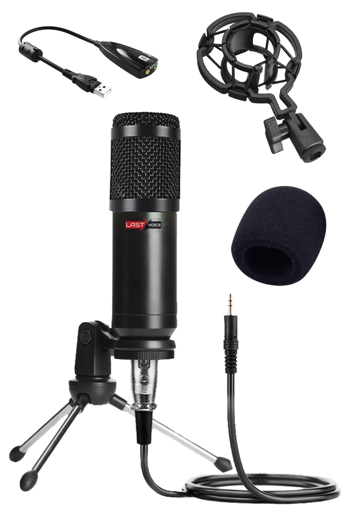 Lastvoice Bm800 Full Black Condenser Youtuber Mikrofon 7.1 Ses Kartı