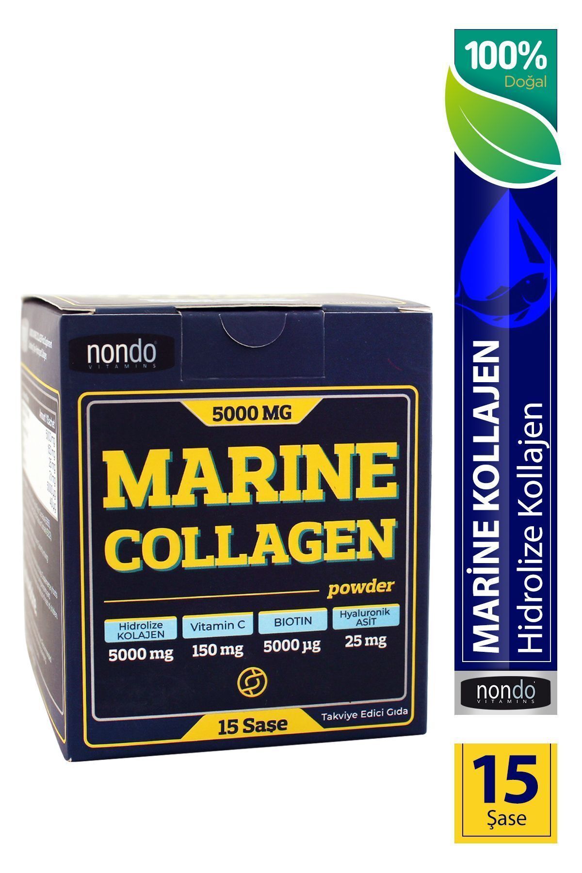 Nondo Marine Kolajen / Collagen 15 Saşe (BALIK KOLAJENİ HİDROLİZE KOLAJEN, C VİTAMİNİ, BİOTİN, SELENYUM)