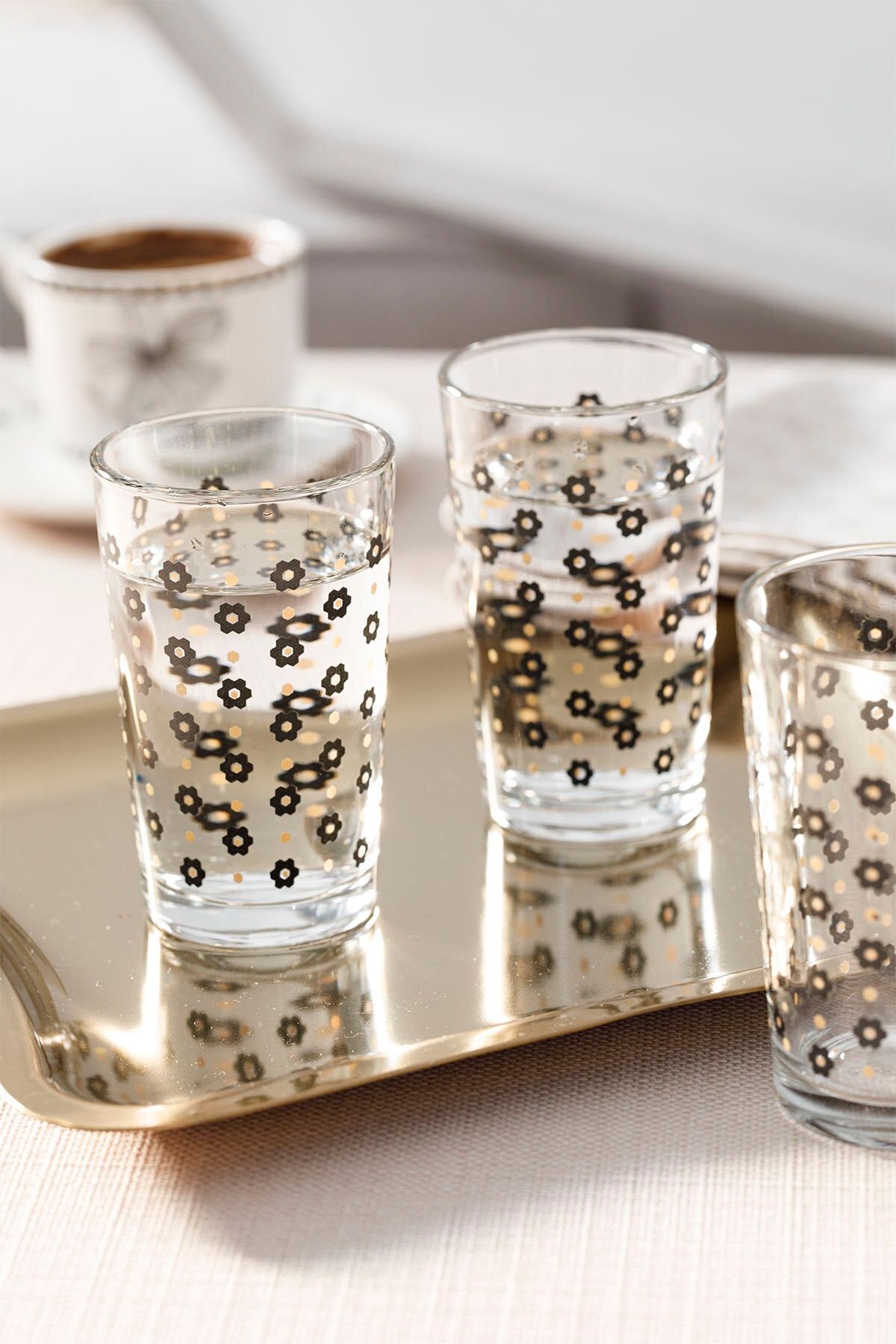 English Home Denby Flowery Cam 6�lı Kahve Yanı Su Bardağı 100 Ml Siyah