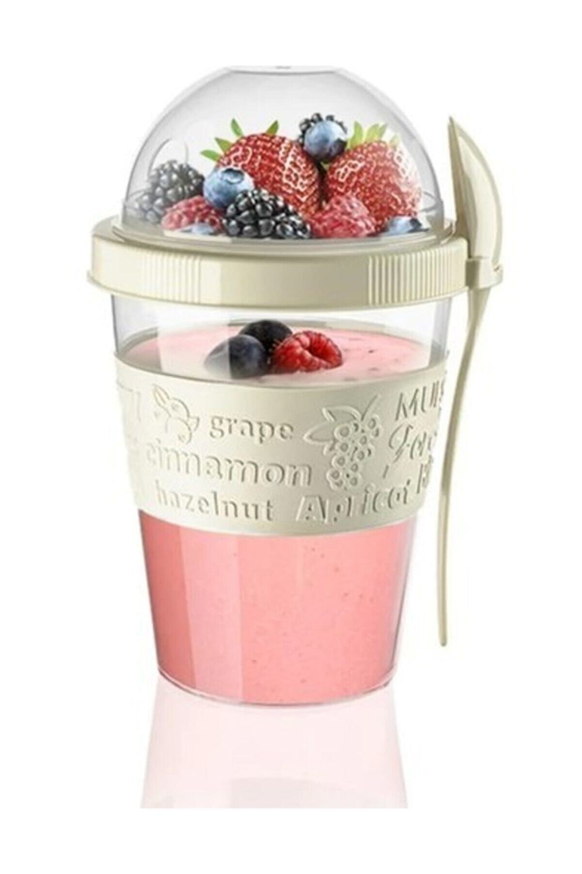 Tilbe Home Take'n Go Kapaklı Kaşıklı Yoğurt Kabı Meyve Bölmeli Shaker Ergonomik Tasarım Fruit Diyet Kabı