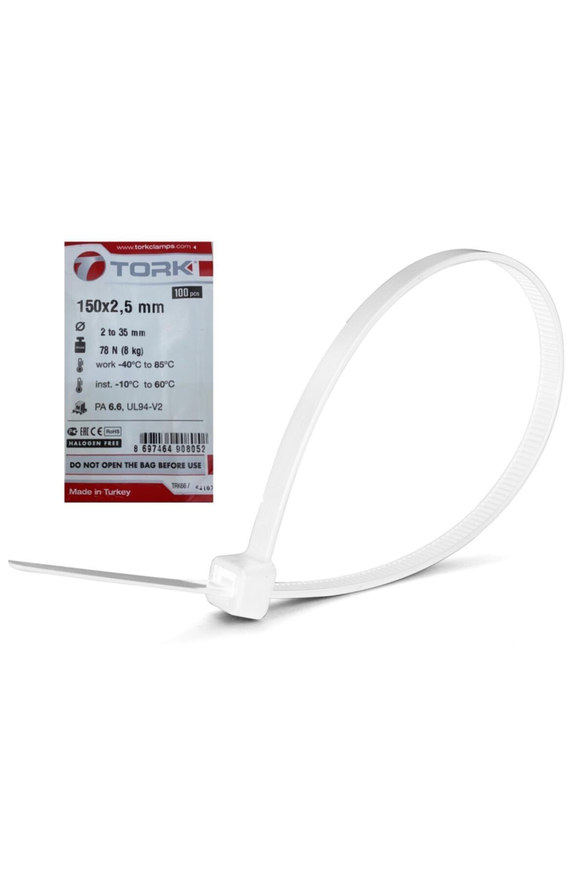 TORK Plastik Kelepçe Kablo Bağı 100'lü 150x2.5 mm Beyaz