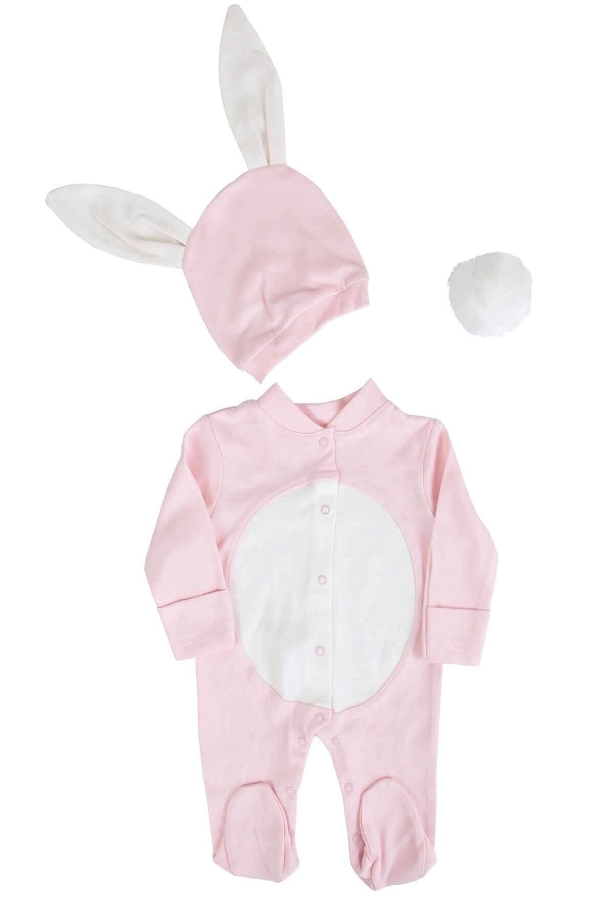 Mini Kız Bebek Pembe Tavşan Kostüm Tulum