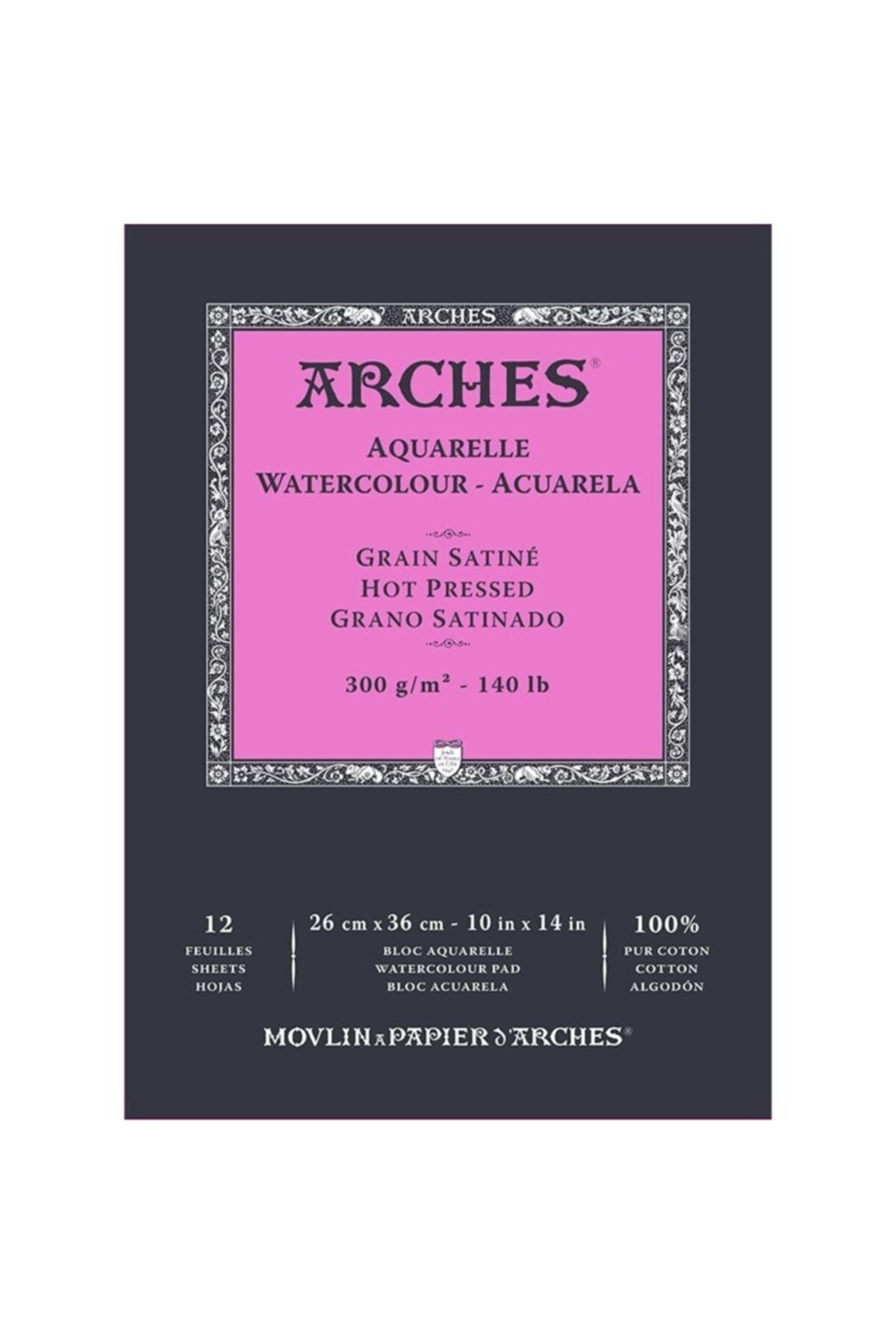 Arches Sulu Boya Blok Defter Hot Pressed 300g 12 Yaprak 26x36