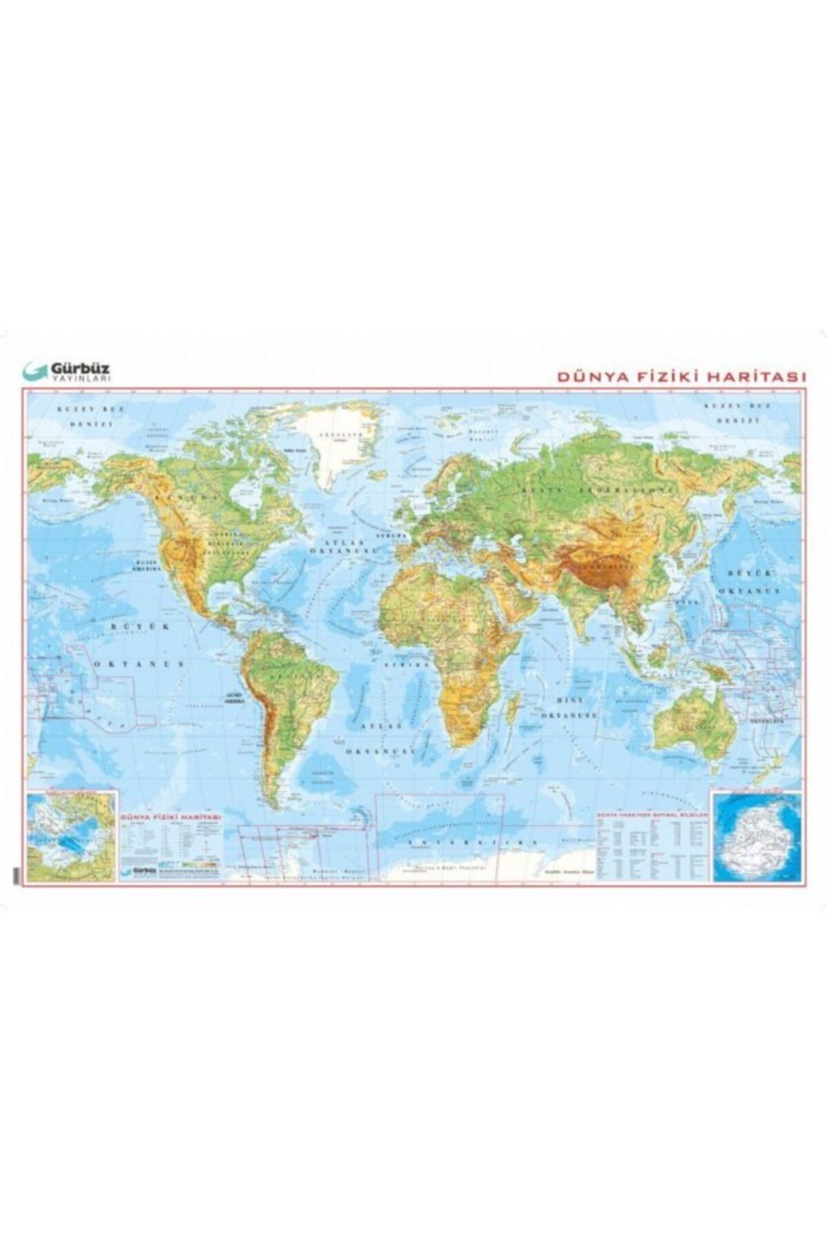 Gürbüz Yayınları Dünya Fiziki Haritası 100x140