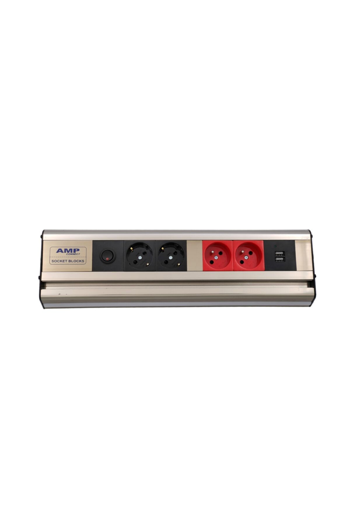 AMP CONNECT Mutfak Tezgah Dolap Altı 38,5cm Led Işıklı 2ups 2 Şebeke Usb Priz