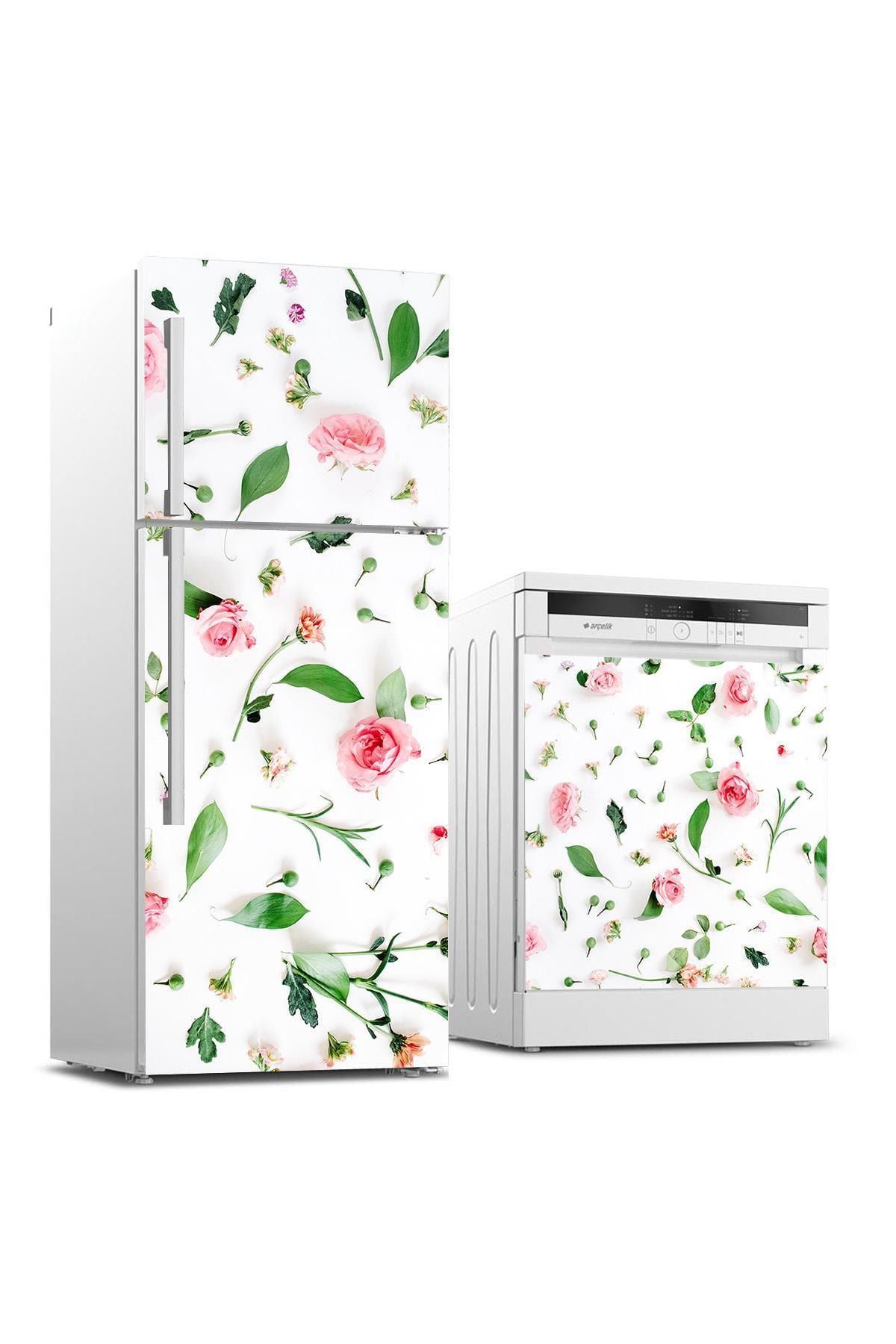 StickerArt Buzdolabı Ve Bulaşık Makinası Beyaz Eşya Sticker Kaplama Güller