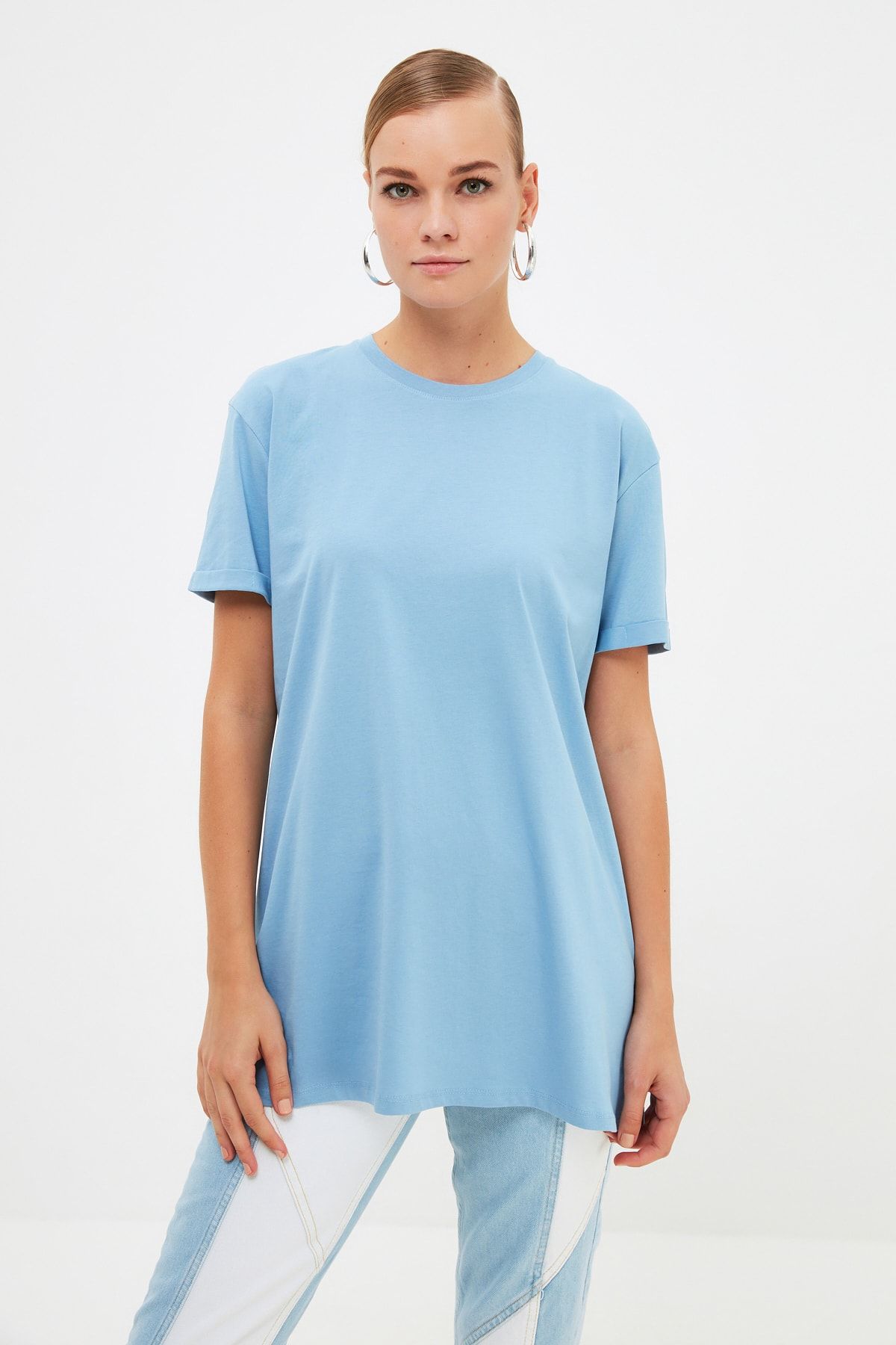 TRENDYOL MODEST Mavi Basic Kısa Kollu Örme T-Shirt TCTSS21RT0001