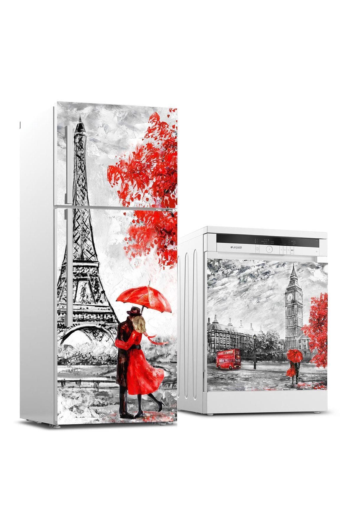 StickerArt Buzdolabı Ve Bulaşık Makinası Beyaz Eşya Sticker Kaplama Paris Yağlıboya