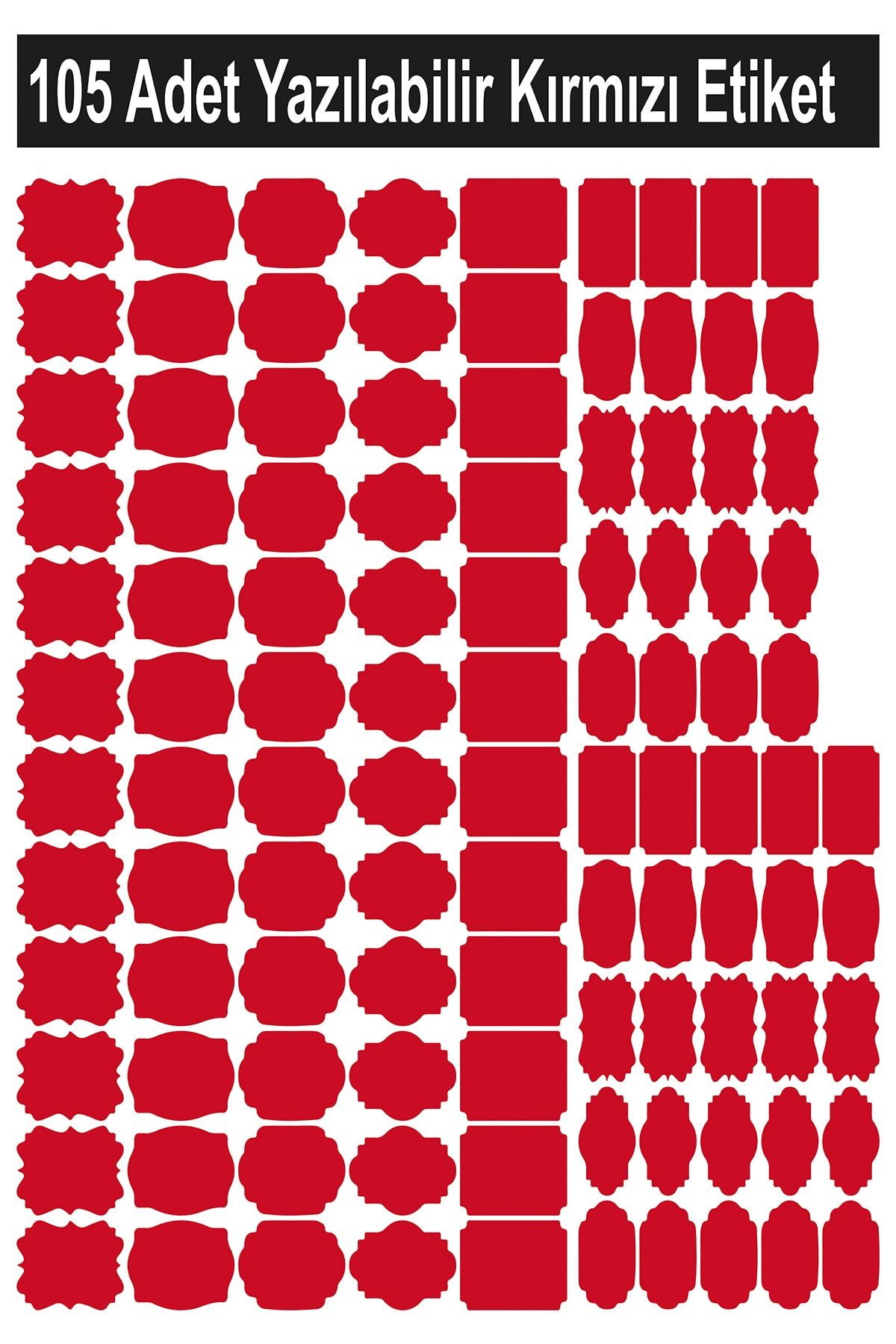 Smartad Kırmızı 105 Adet Yazılabilir Etiket , Kavanoz Sticker , Farklı Şekil Ve Farklı Boyutlarda Kırmızı