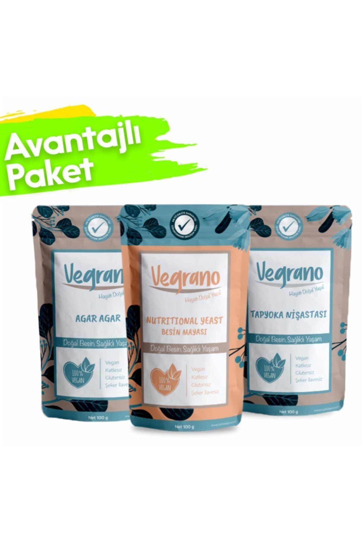 Vegrano Nutritional Yeast 100 G + Tapyoka Nişastası (gıda Tipi) 100 G + Agar Agar (e406) 100 g