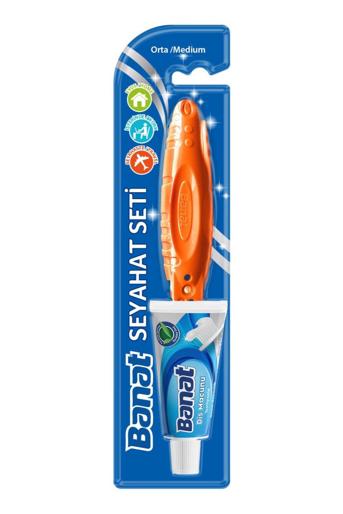 Banat Diş Fırçası Seyahat Seti -15 ml Diş Macunu - Turuncu