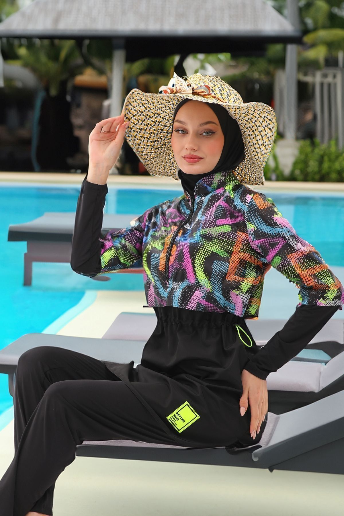 MAG FASHİON 4 Parça Jileli Tesettür Mayo Tam Kapalı Tesettür Mayo Büyük Beden Burkini