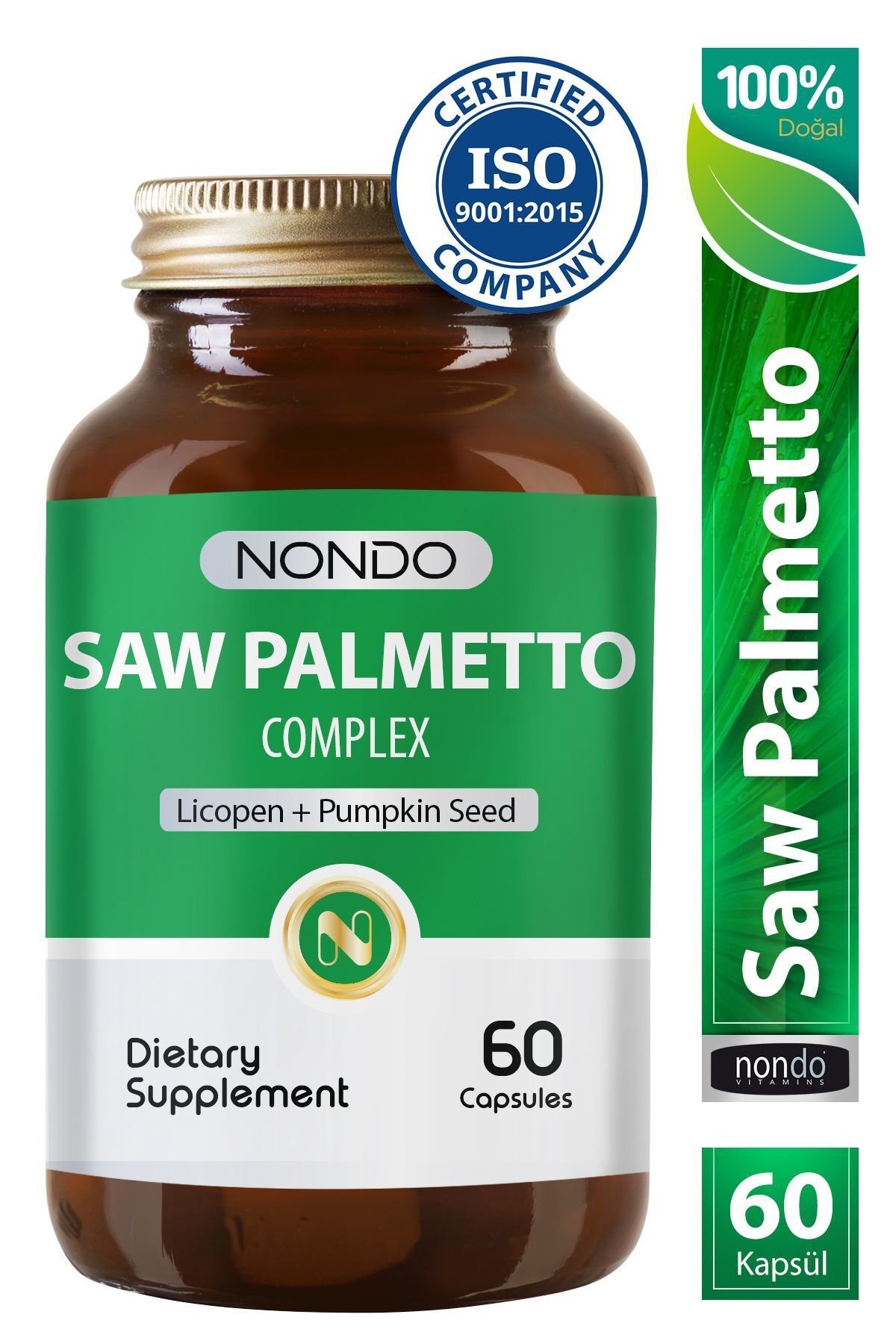 Nondo Saw Palmetto Complex 60 Kapsül (CÜCE PALMİYE, YEŞİL ÇAY, ISIRGAN, BAL KABAĞI, ÇİNKO, LİKOPEN)