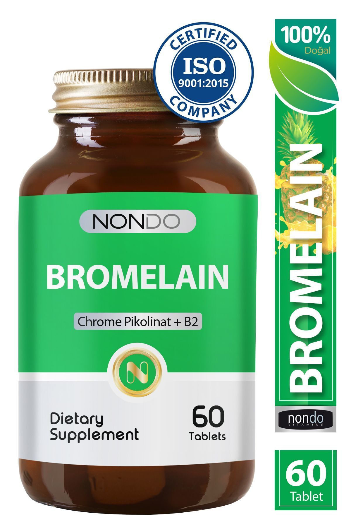 Nondo Bromelain 750mg Krom Pikolinat 60 Tablet Bromelian Ananas Özü Krom C Vitamini B12 Vitamini