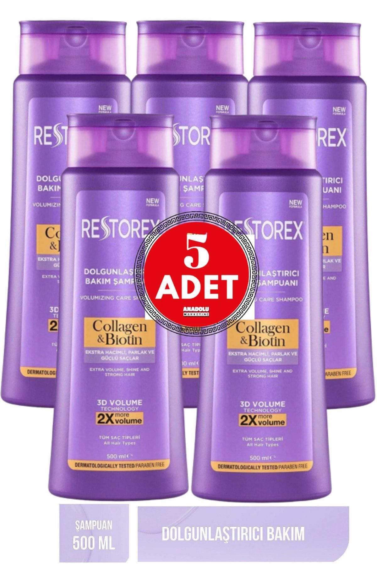 Restorex Collagen & Biotin Dolgunlaştırıcı Şampuan 500 Ml 5 Adet