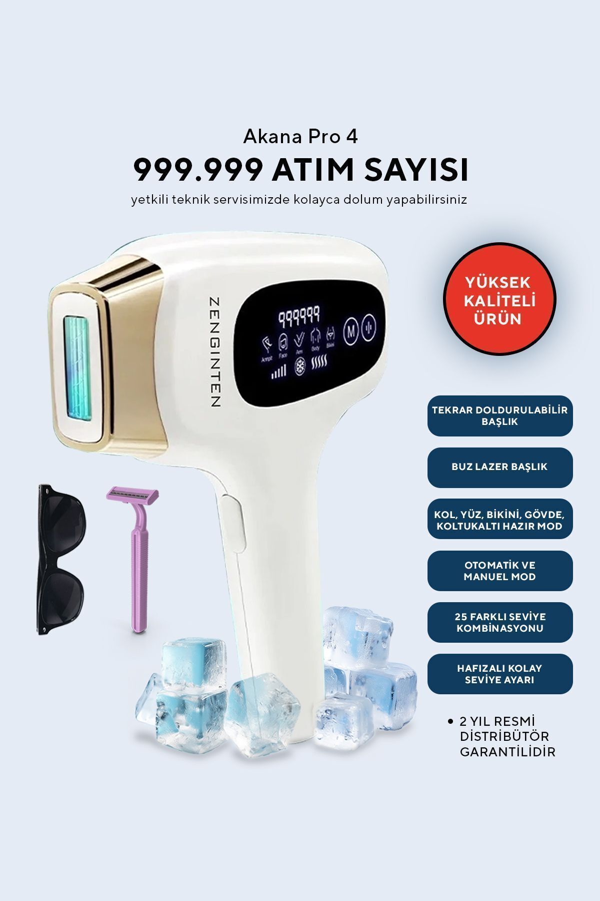 ZenginTen Akana Pro 4 Buz Ipl 999.999 Adet Tüm Vücut Lazer Epilasyon