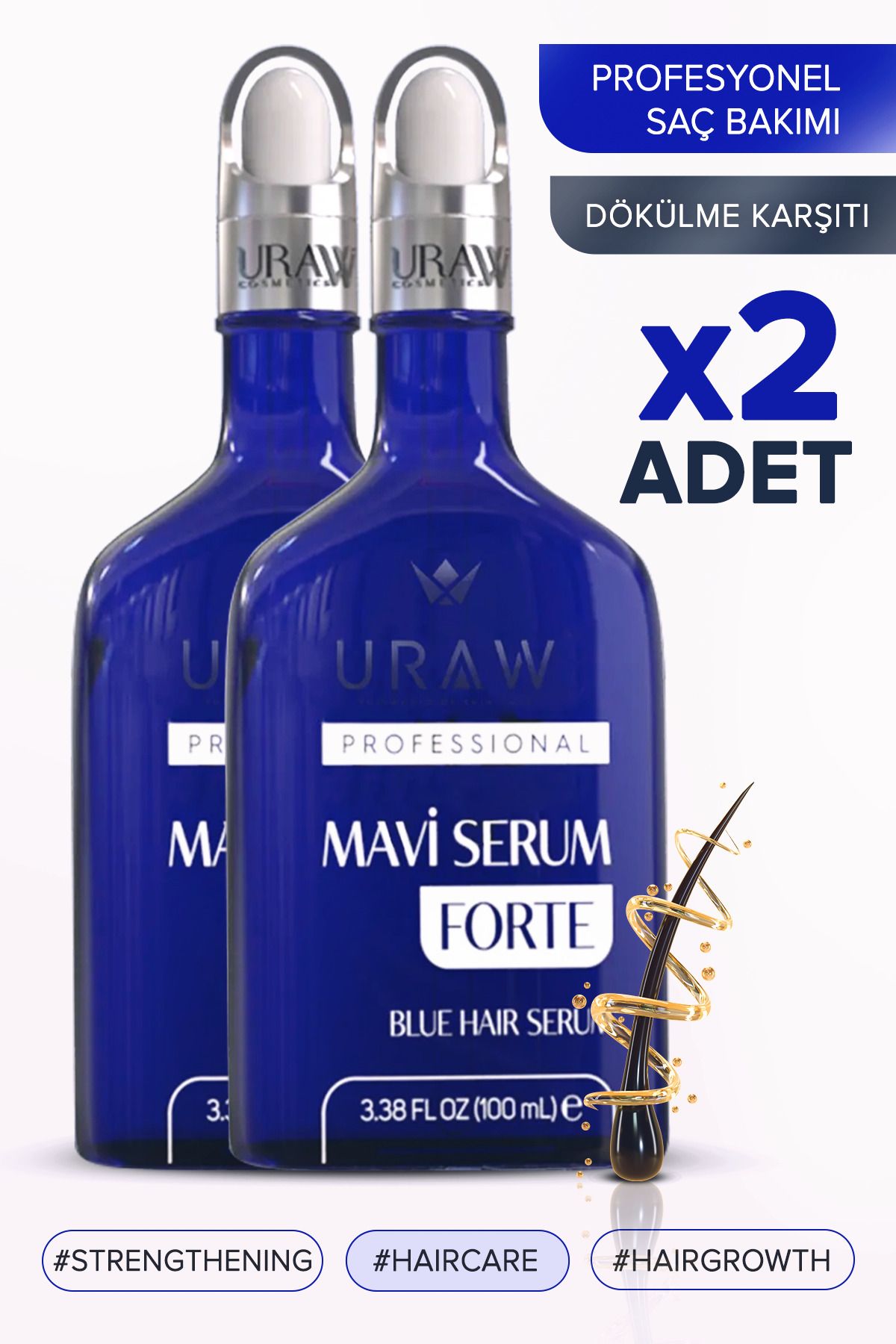 Uraw Mavi Serum Forte 2'li Fırsat Paketi (Yeni Saç Oluşumu Sağlayan ve Dökülme Karşıtı Saç Bakım Serumu)