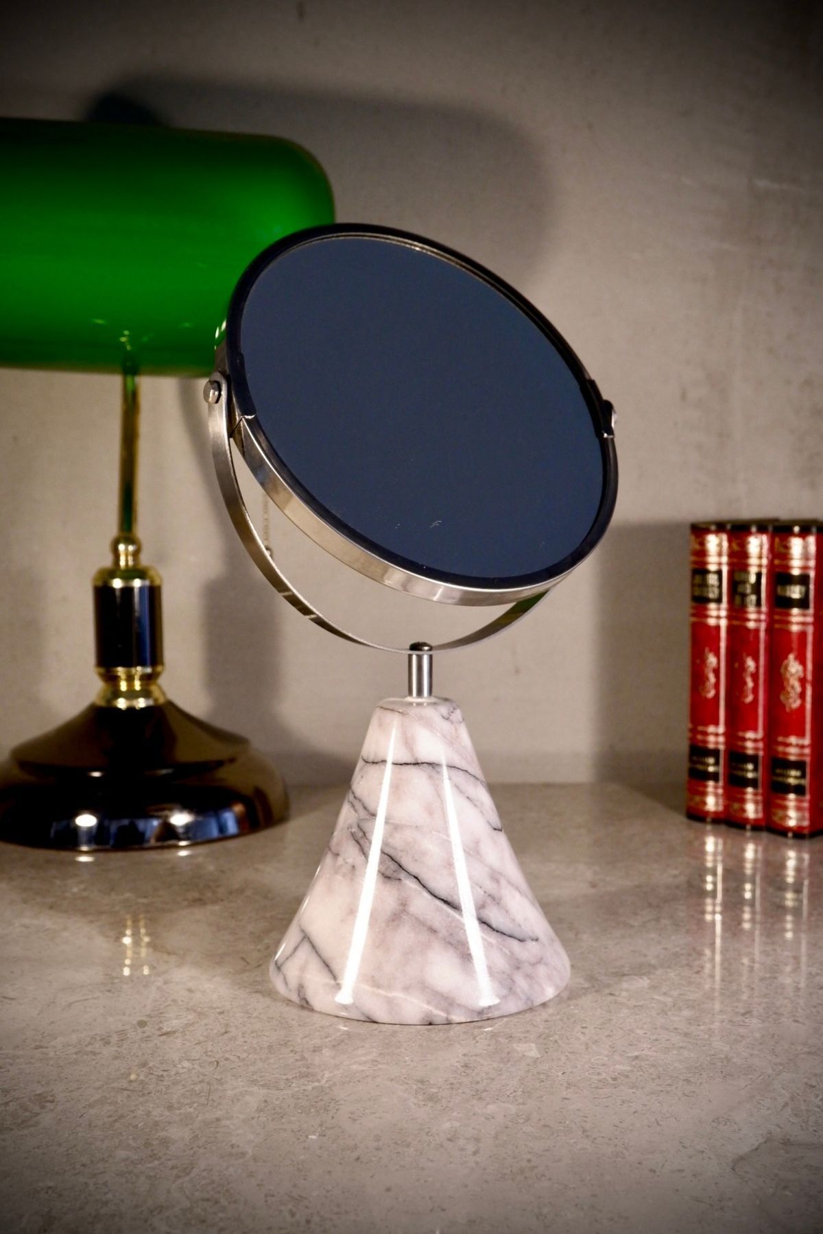 Marbel Concept Leylak Mermer Taban Büyüteçli Makyaj Aynası