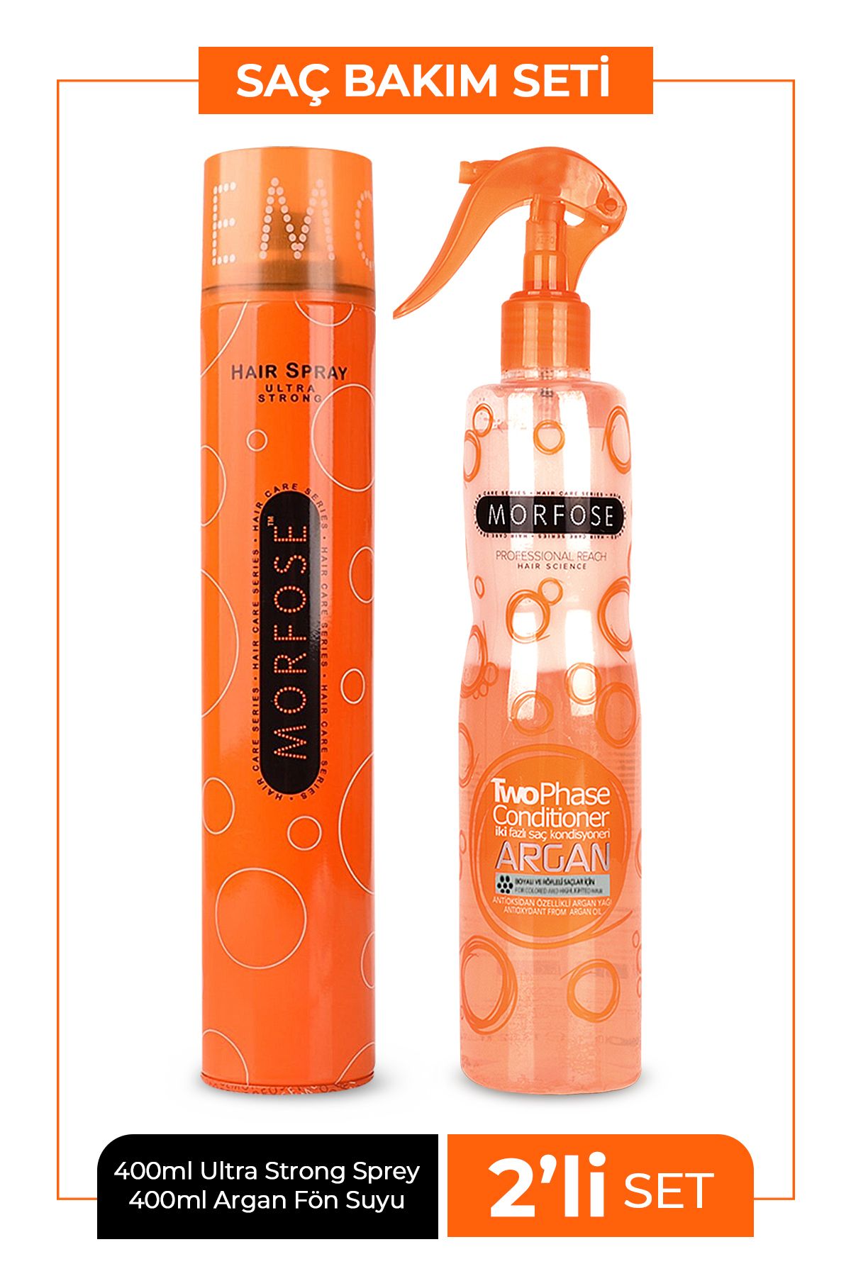 Morfose Çift Fazlı Fön Suyu Argan 400 Ml+ultra Strong Saç Spreyi 400 Ml