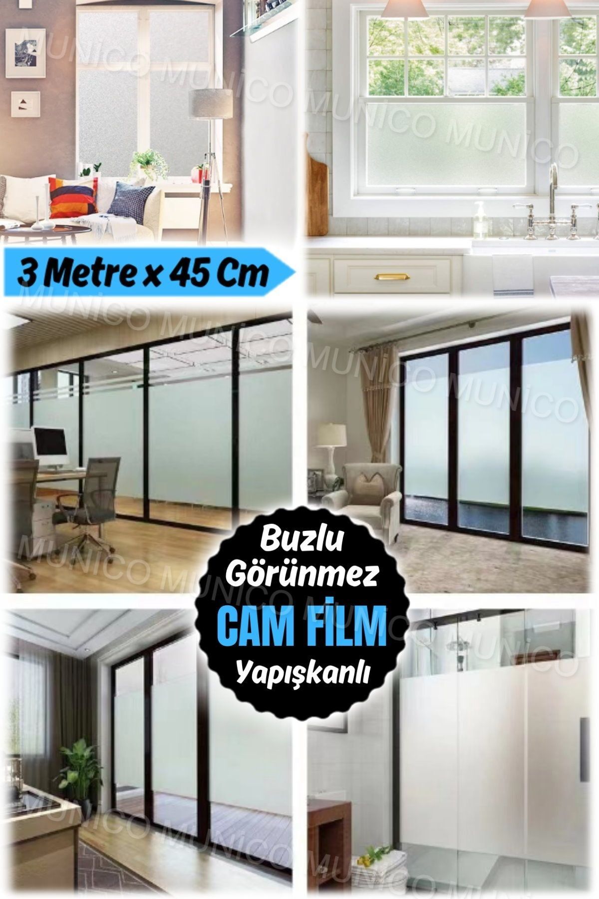 Munico 3 Metre x 45 Cm Pencere Camı İçin UV Koruma ve Güneş Engelleme Buzlu Film: Banyo Ofisler İçin Ideal